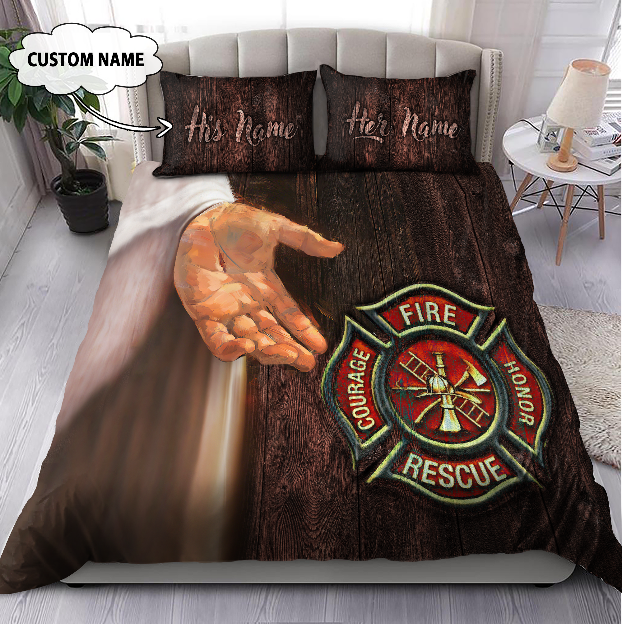 Personalized Name Firefighter Bedding Set - Bedding Set, Duvet Cover, Quilt, Pillow, Blanket
