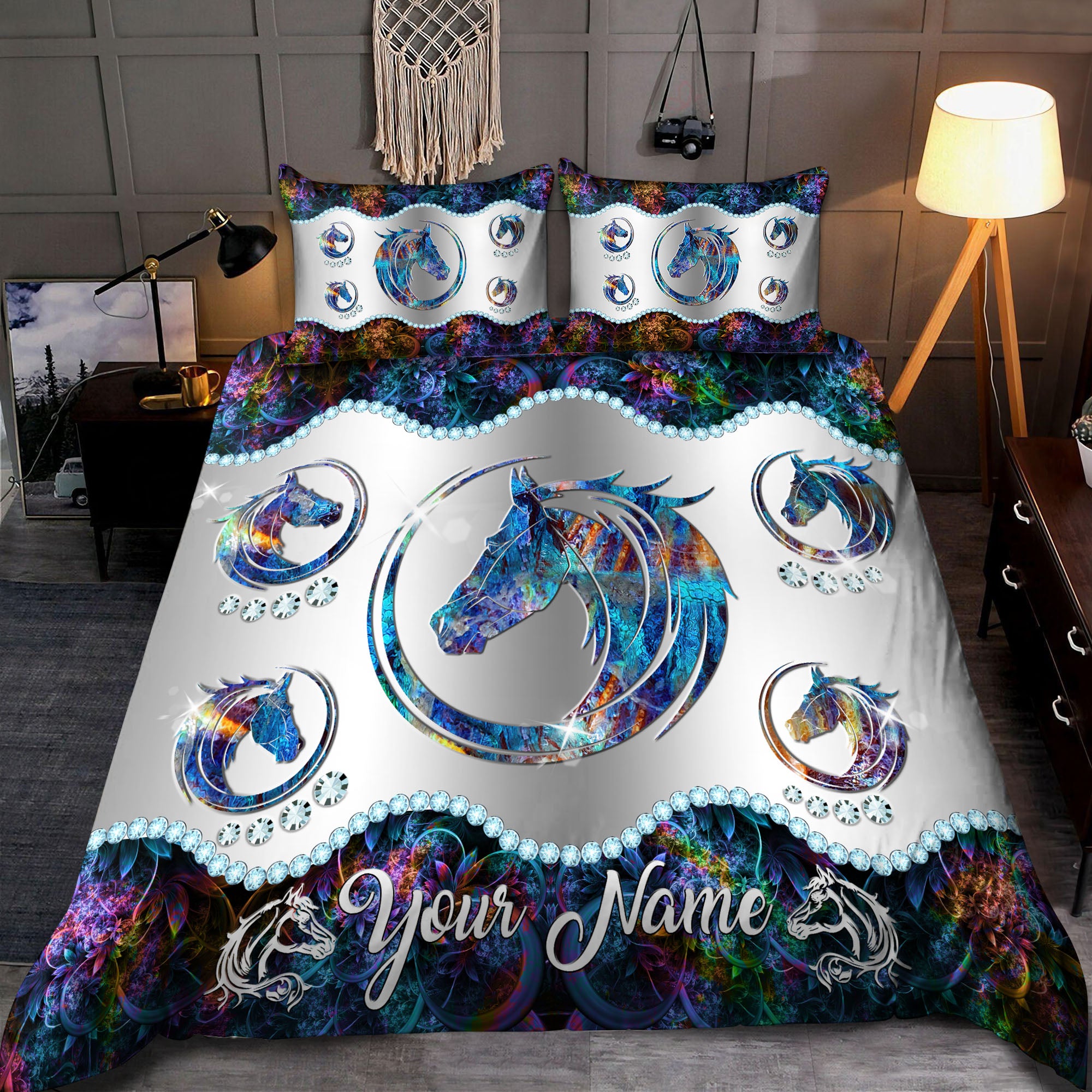 Customized Name Horse Bedding Set - Bedding Set, Duvet Cover, Quilt, Pillow, Blanket