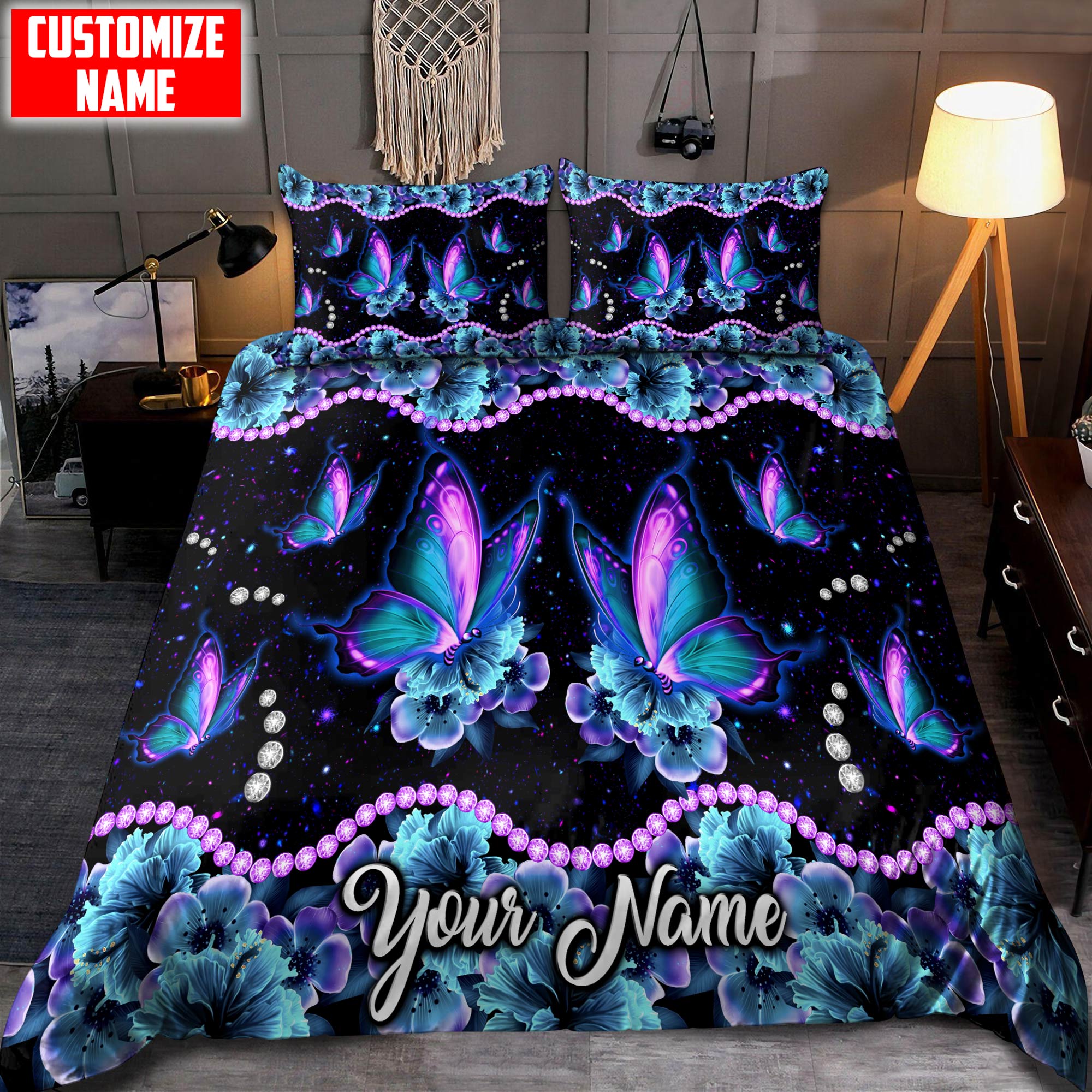 Personalized Butterfly Bedding Set DD - Bedding Set, Duvet Cover, Quilt, Pillow, Blanket