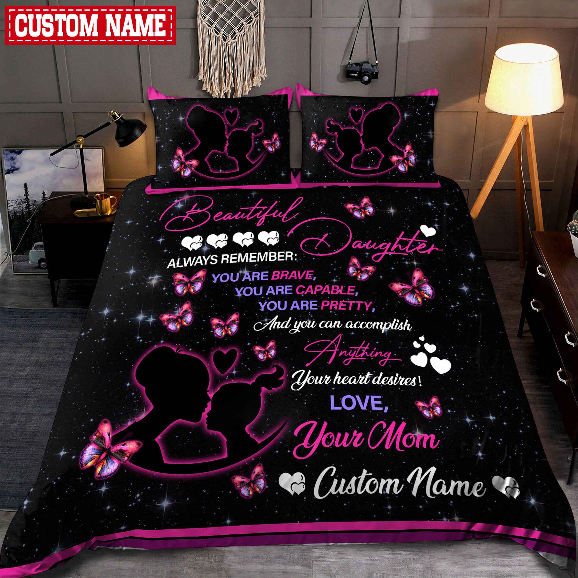 Personalized Butterfly To My Daughter Bedding Set - Bedding Set, Duvet Cover, Quilt, Pillow, Blanket