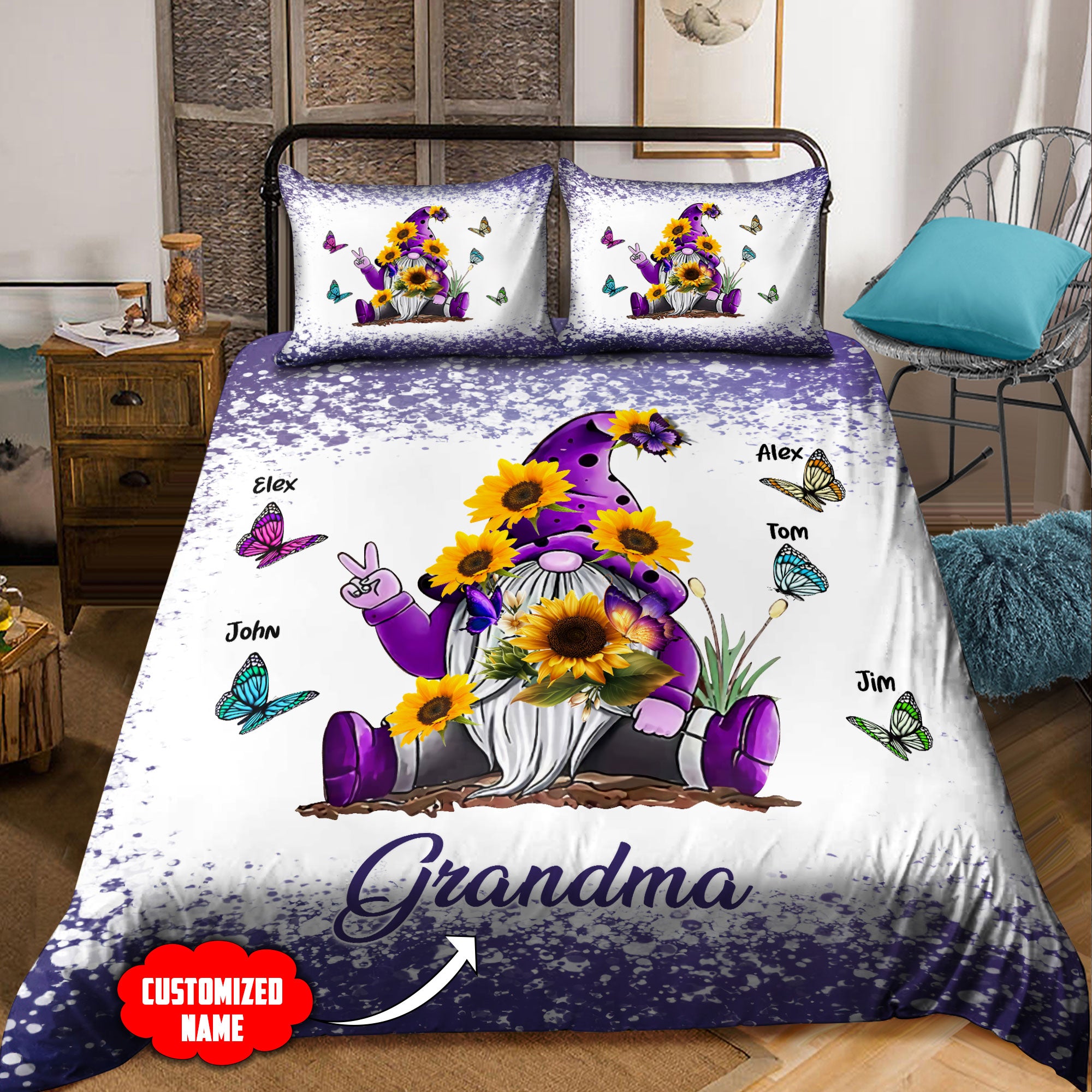 Personalized Grandma Butterfly Bedding Set - Bedding Set, Duvet Cover, Quilt, Pillow, Blanket