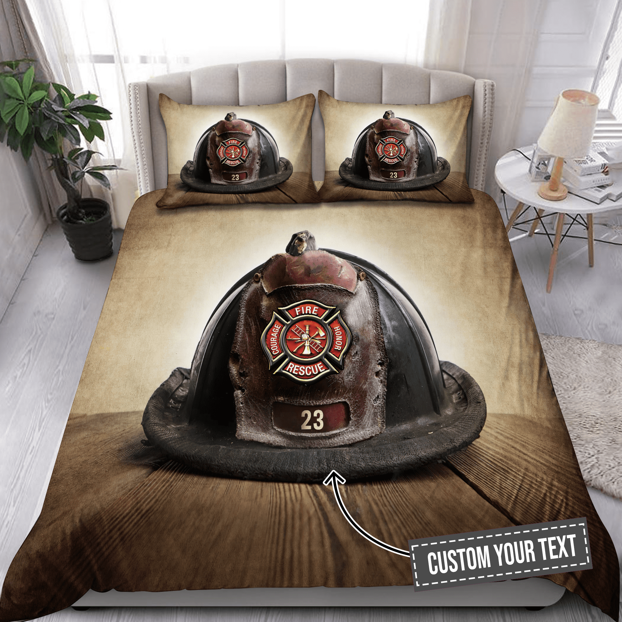 Personalized Number Firefighter Bedding Set - Bedding Set, Duvet Cover, Quilt, Pillow, Blanket
