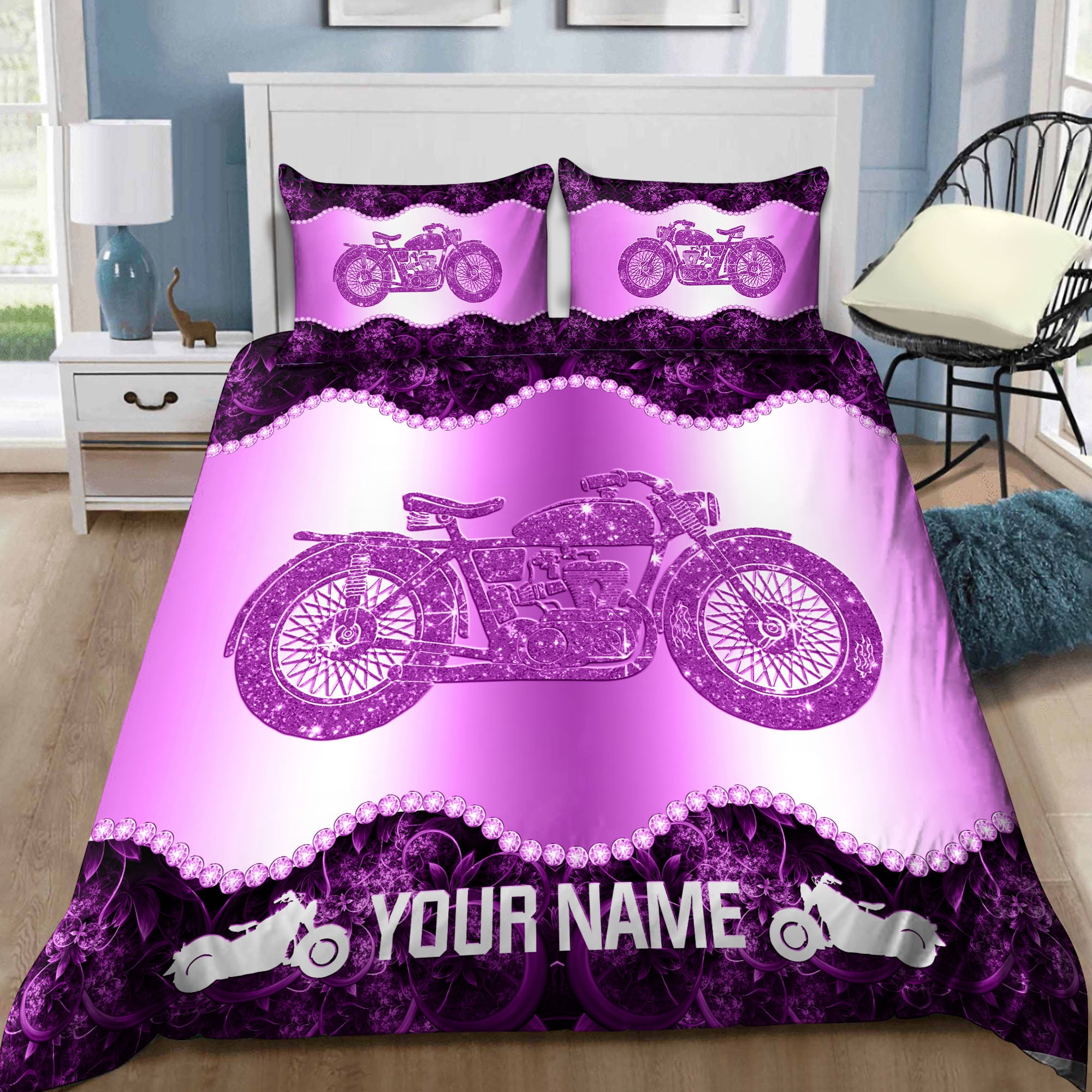 Customized Name MotorBike Bedding Set SN - Bedding Set, Duvet Cover, Quilt, Pillow, Blanket