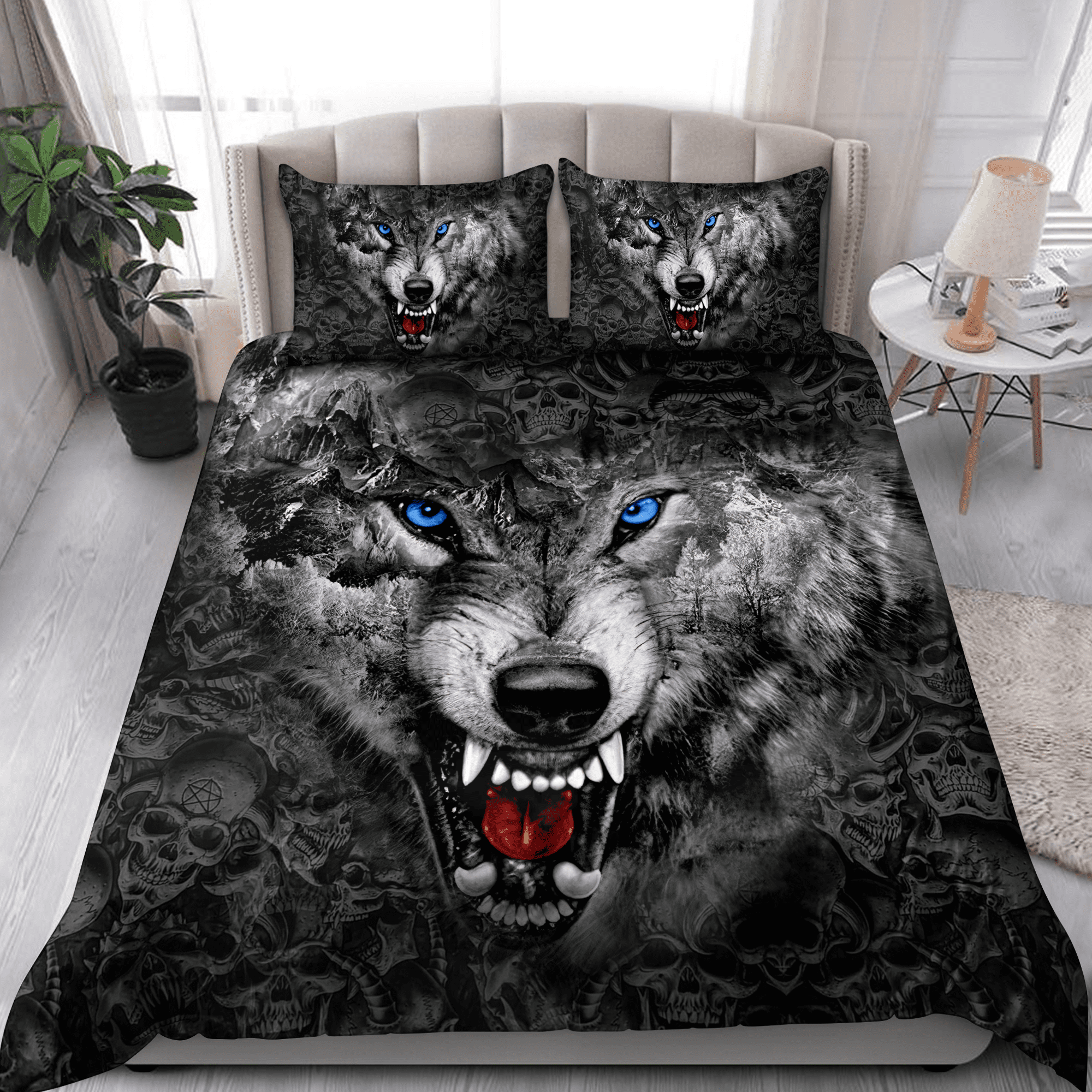 Wolf Skull Bedding Set - Bedding Set, Duvet Cover, Quilt, Pillow, Blanket