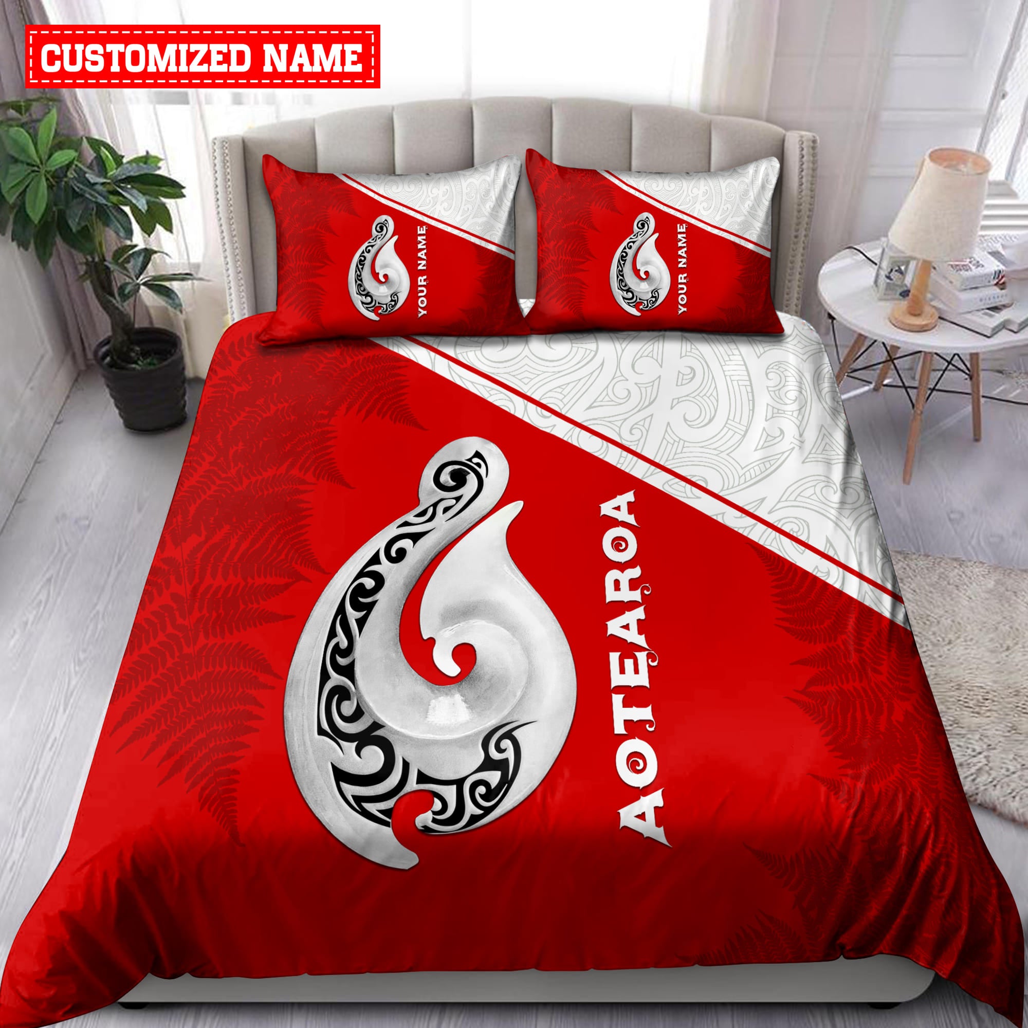 Personalized Aotearoa Fishing Hook New Zealand Maori Bedding Set   - Bedding Set, Duvet Cover, Quilt, Pillow, Blanket