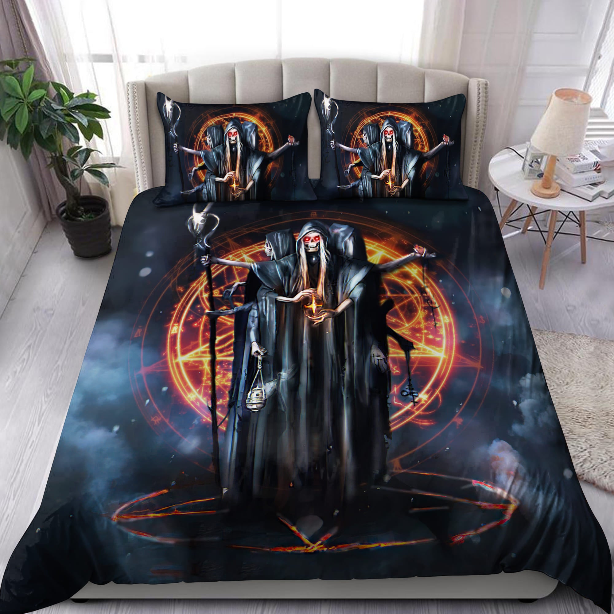 Skull Satanist Demon D Bedding Set - Bedding Set, Duvet Cover, Quilt, Pillow, Blanket
