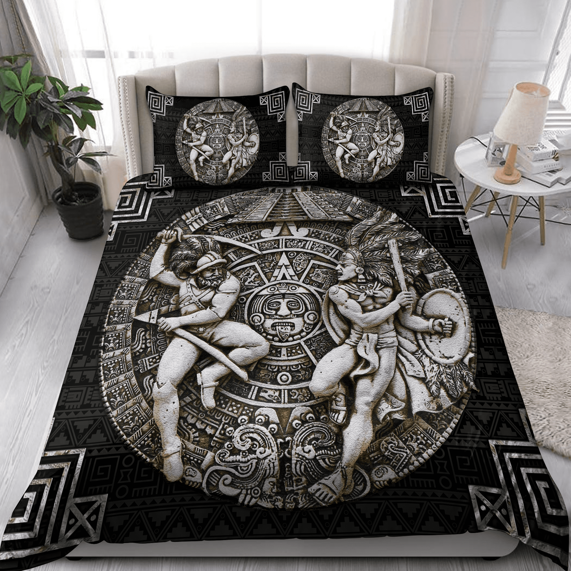 Aztec Mayan Warriors All Over Printed Bedding Set - Bedding Set, Duvet Cover, Quilt, Pillow, Blanket