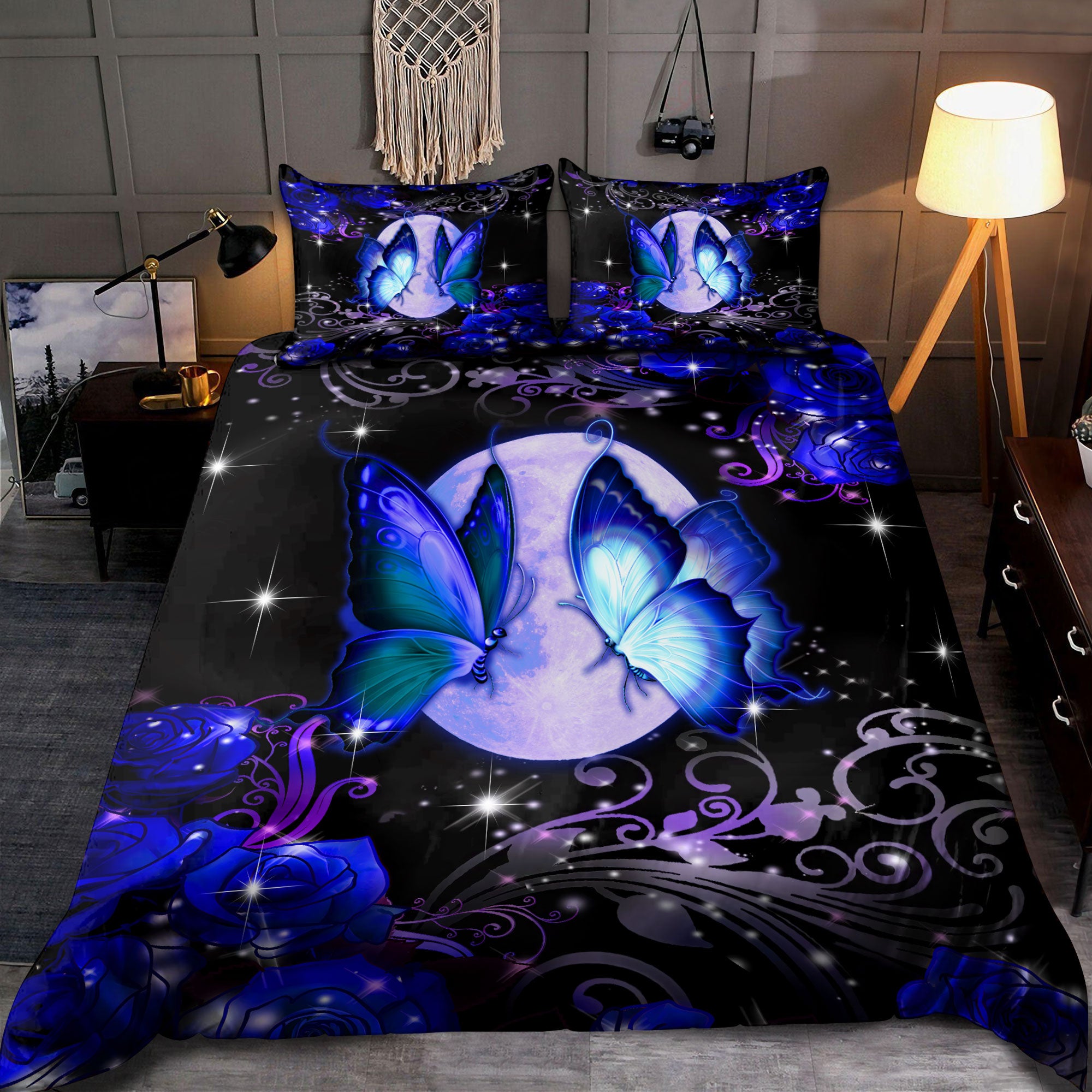 Blue Butterfly Bedding Set - Bedding Set, Duvet Cover, Quilt, Pillow, Blanket
