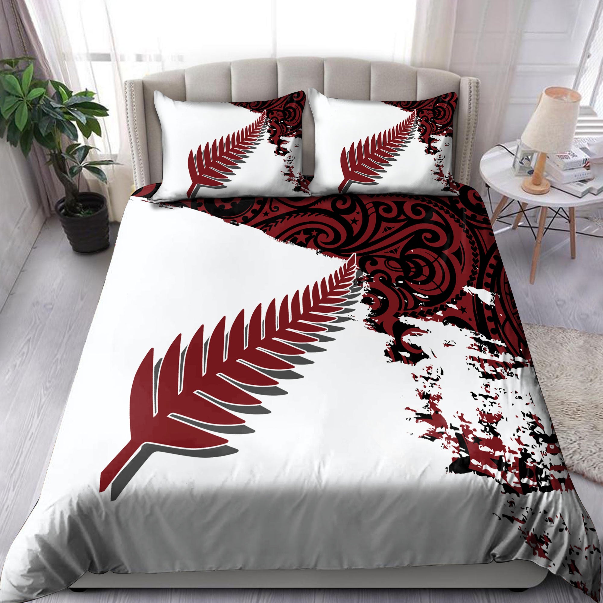 New Zealand Maori Red Fern Bedding Set   - Bedding Set, Duvet Cover, Quilt, Pillow, Blanket