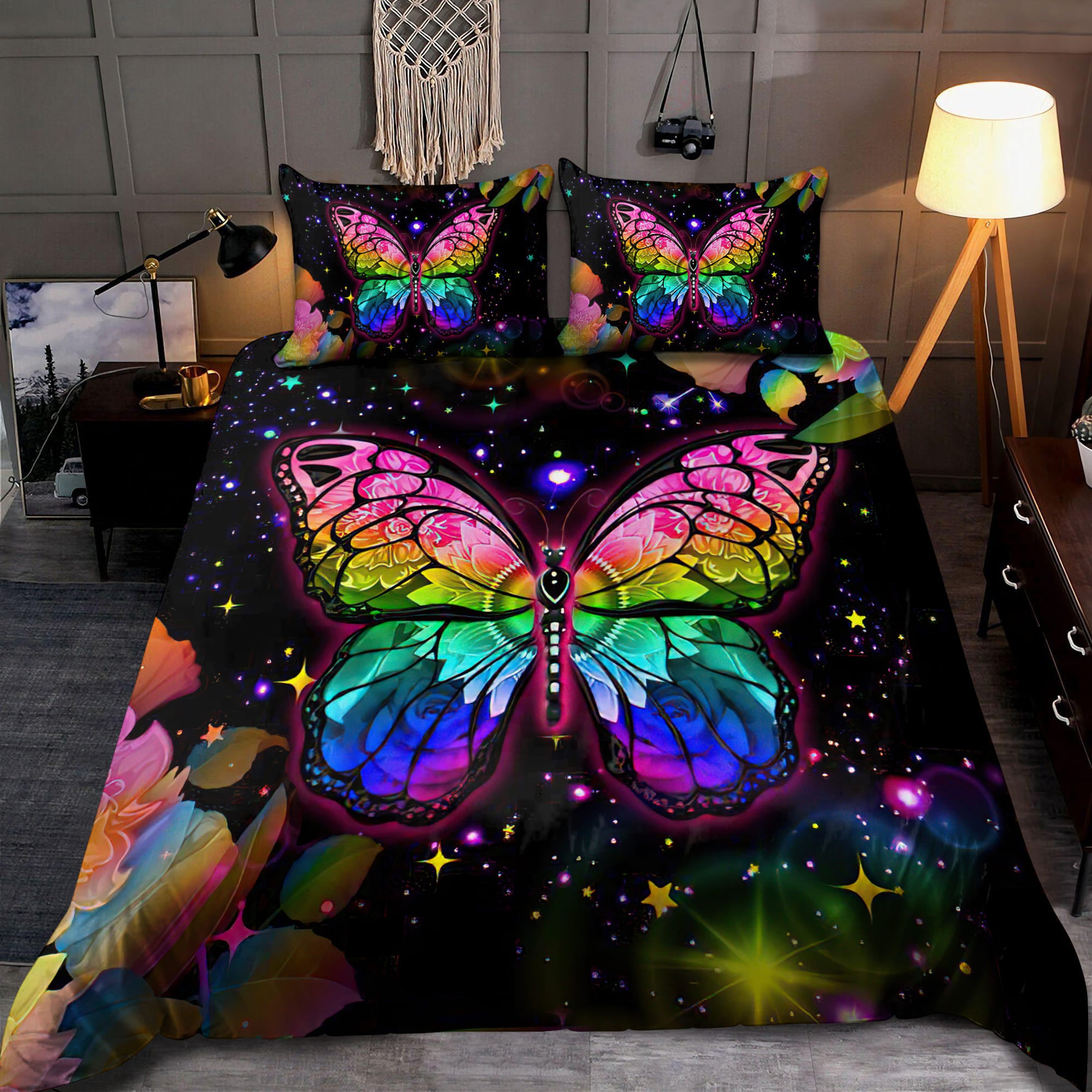 Rainbow Butterfly All Over Printed Bedding Set - Bedding Set, Duvet Cover, Quilt, Pillow, Blanket