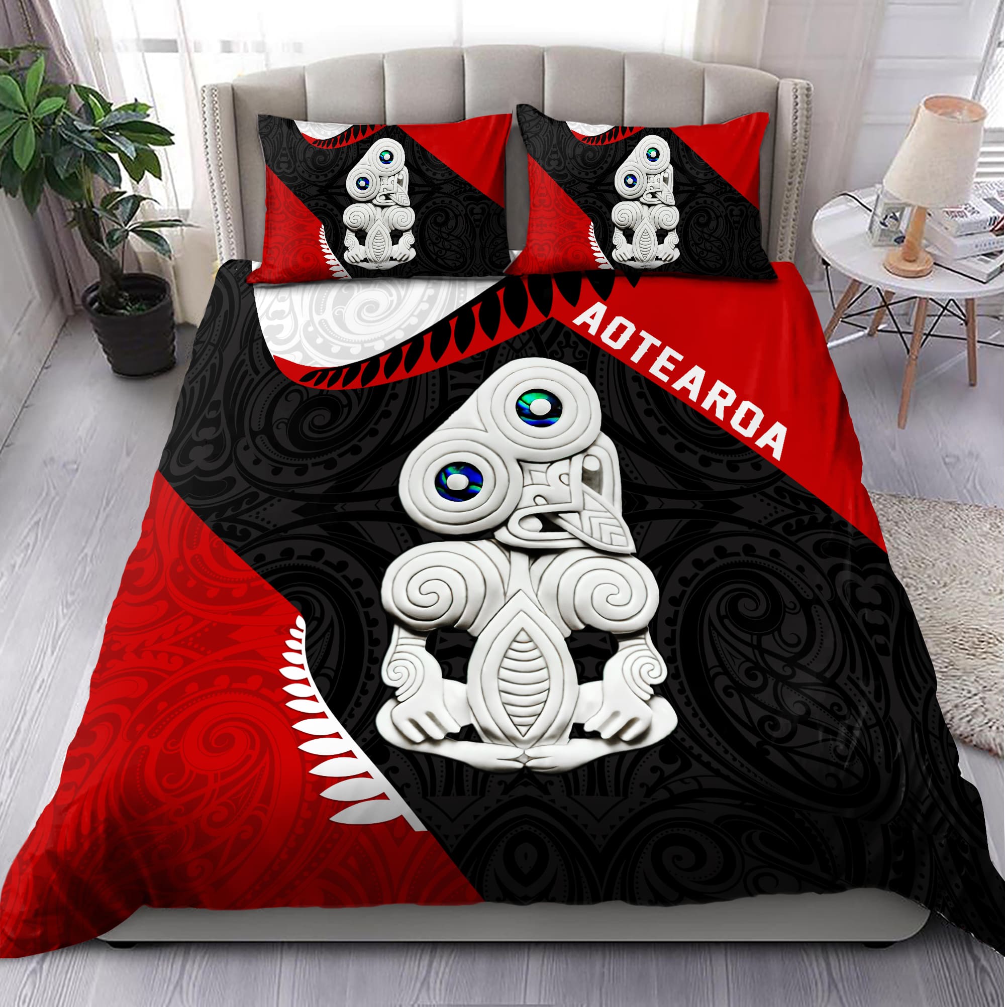 Maori Tiki Personalized Aotearoa New Zealand Printed Bedding Set   - Bedding Set, Duvet Cover, Quilt, Pillow, Blanket