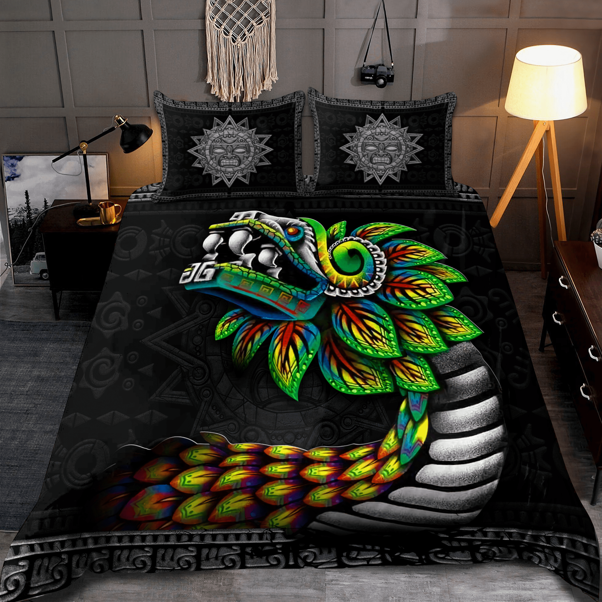 Aztec Quetzalcoatl All Over Printed Bedding Set - Bedding Set, Duvet Cover, Quilt, Pillow, Blanket