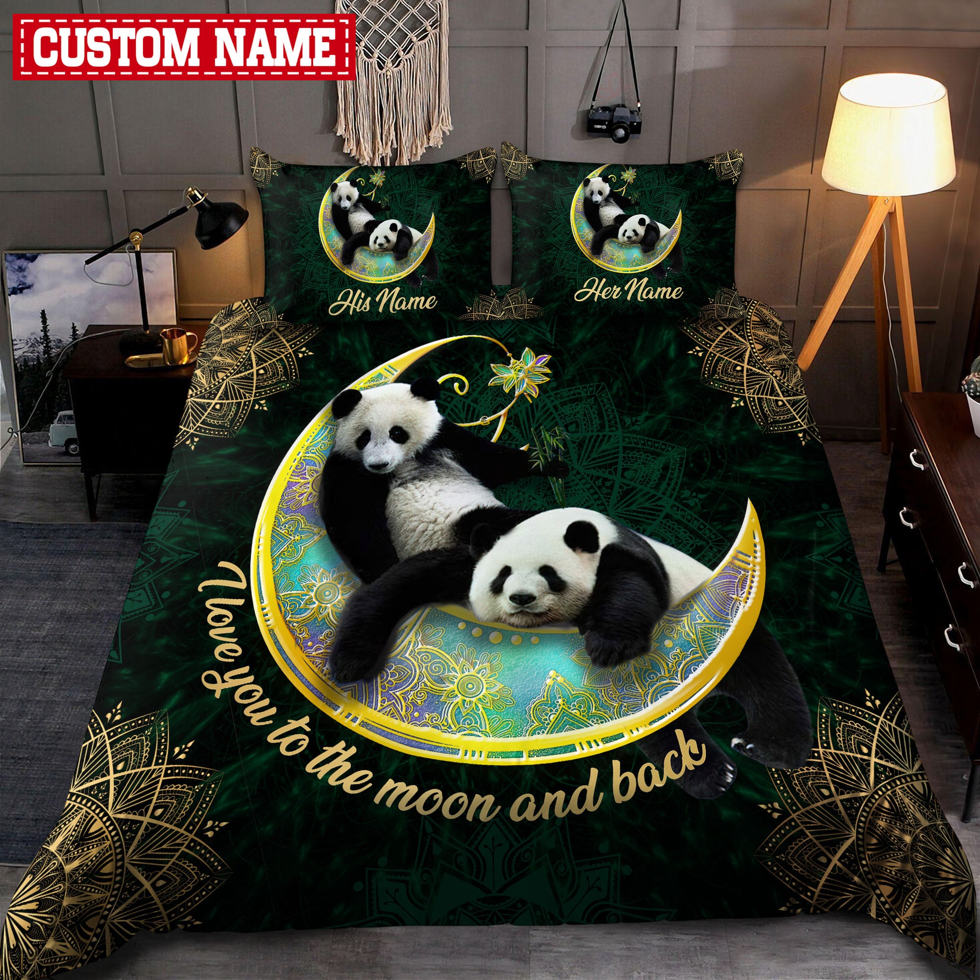 Customized Name Panda Bedding Set SNND - Bedding Set, Duvet Cover, Quilt, Pillow, Blanket