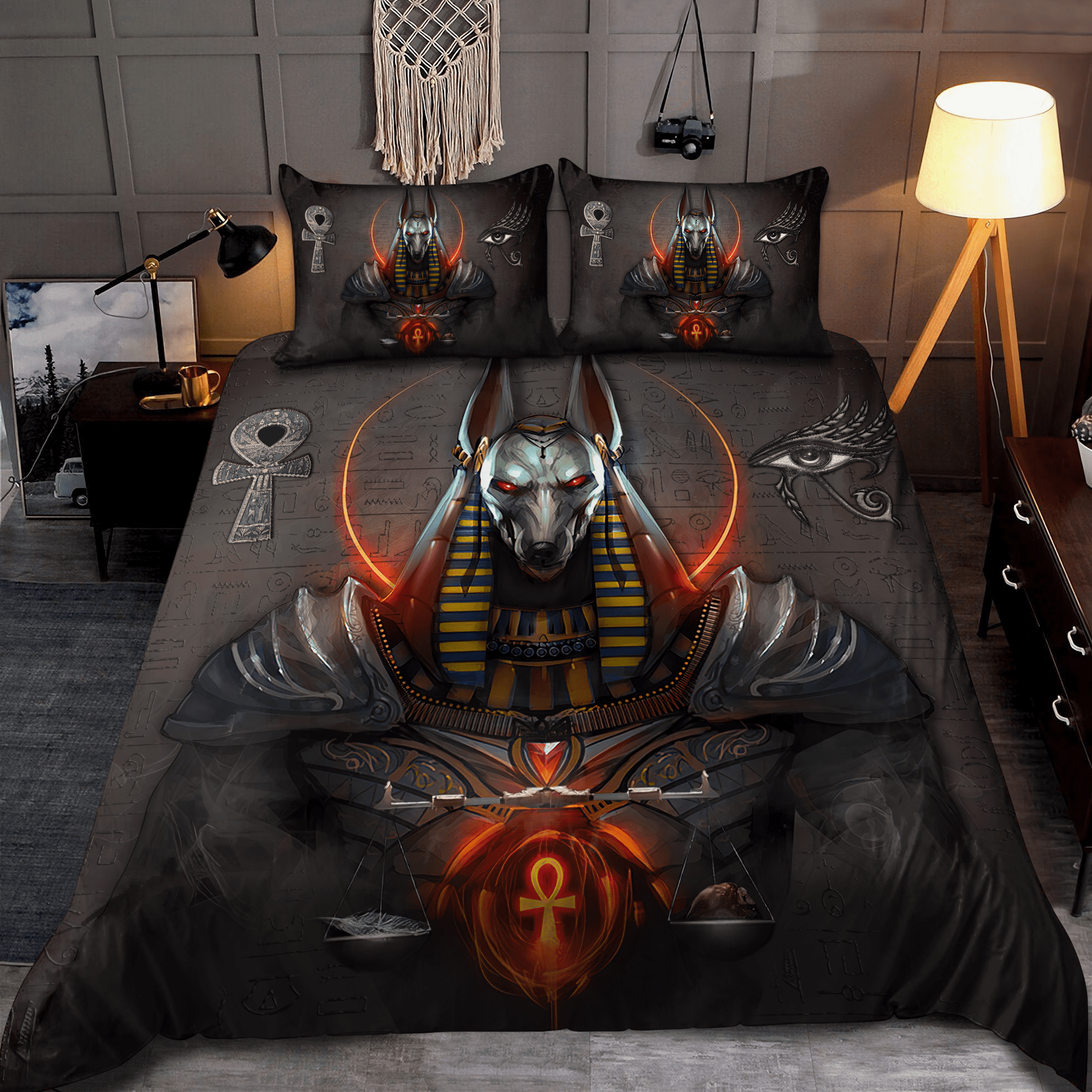Egyptian God Anubis All Over Printed Bedding Set - Bedding Set, Duvet Cover, Quilt, Pillow, Blanket
