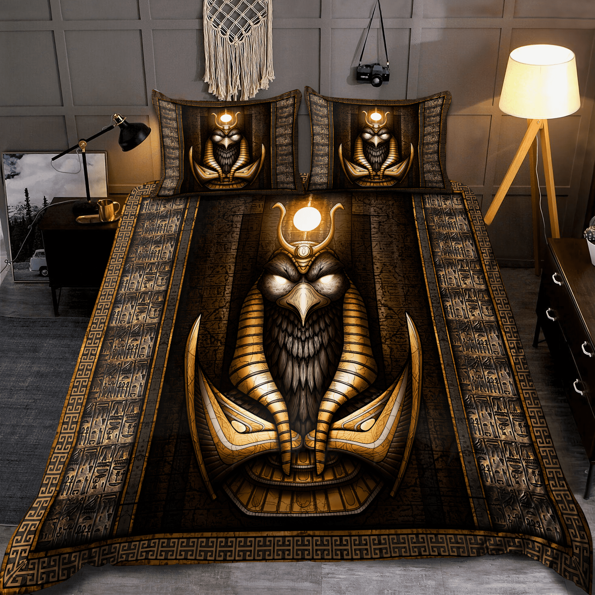 Egyptian Ra Sun God All Over Printed Bedding Set - Bedding Set, Duvet Cover, Quilt, Pillow, Blanket