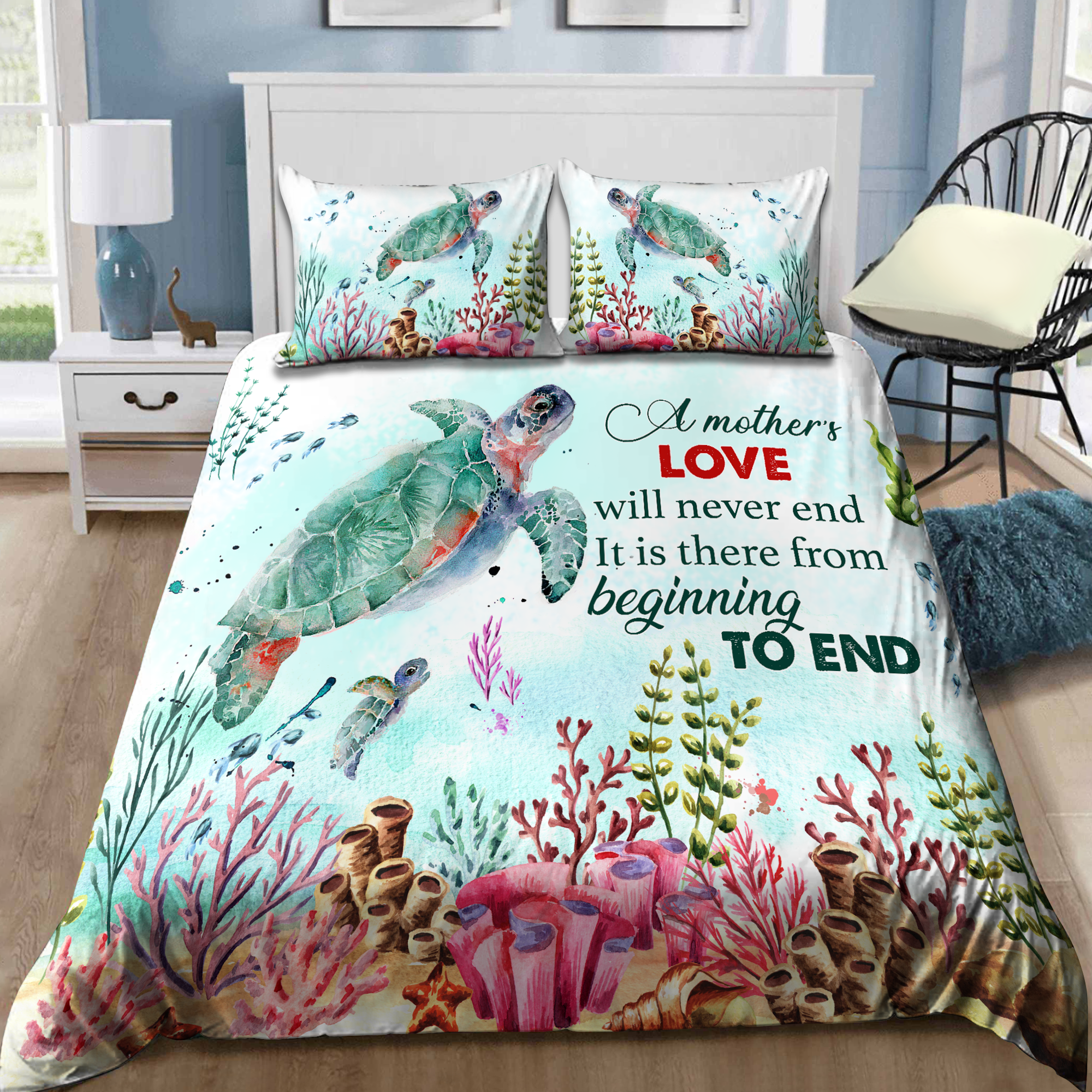 Duvet Cover, Quilt, Pillow, Blanket - Tmarc Tee A Mother's Love Will Never End Bedding Set To Mom On Mother's Day Bedding Set