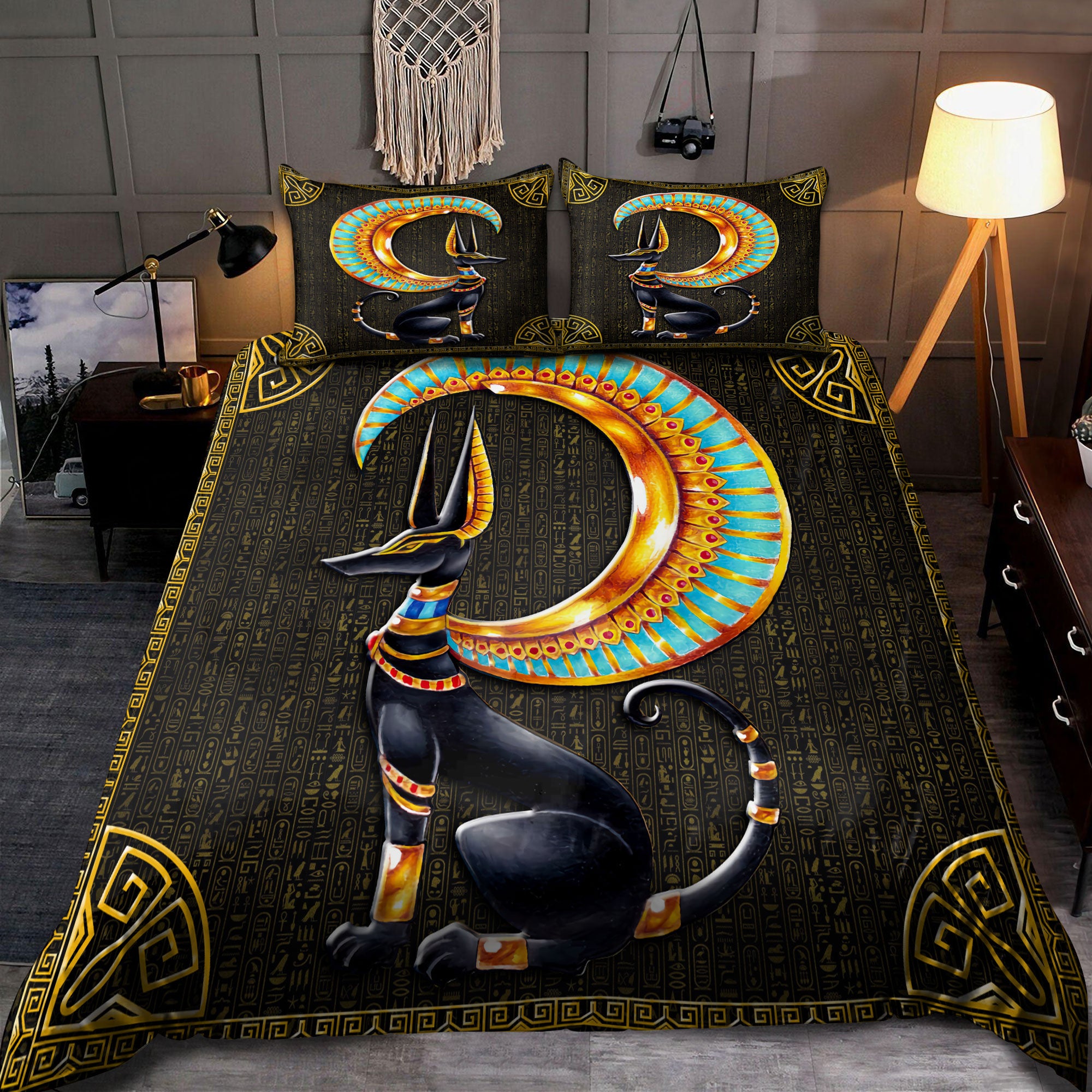 Anubis Egyptian God All Over Printed Bedding Set - Bedding Set, Duvet Cover, Quilt, Pillow, Blanket