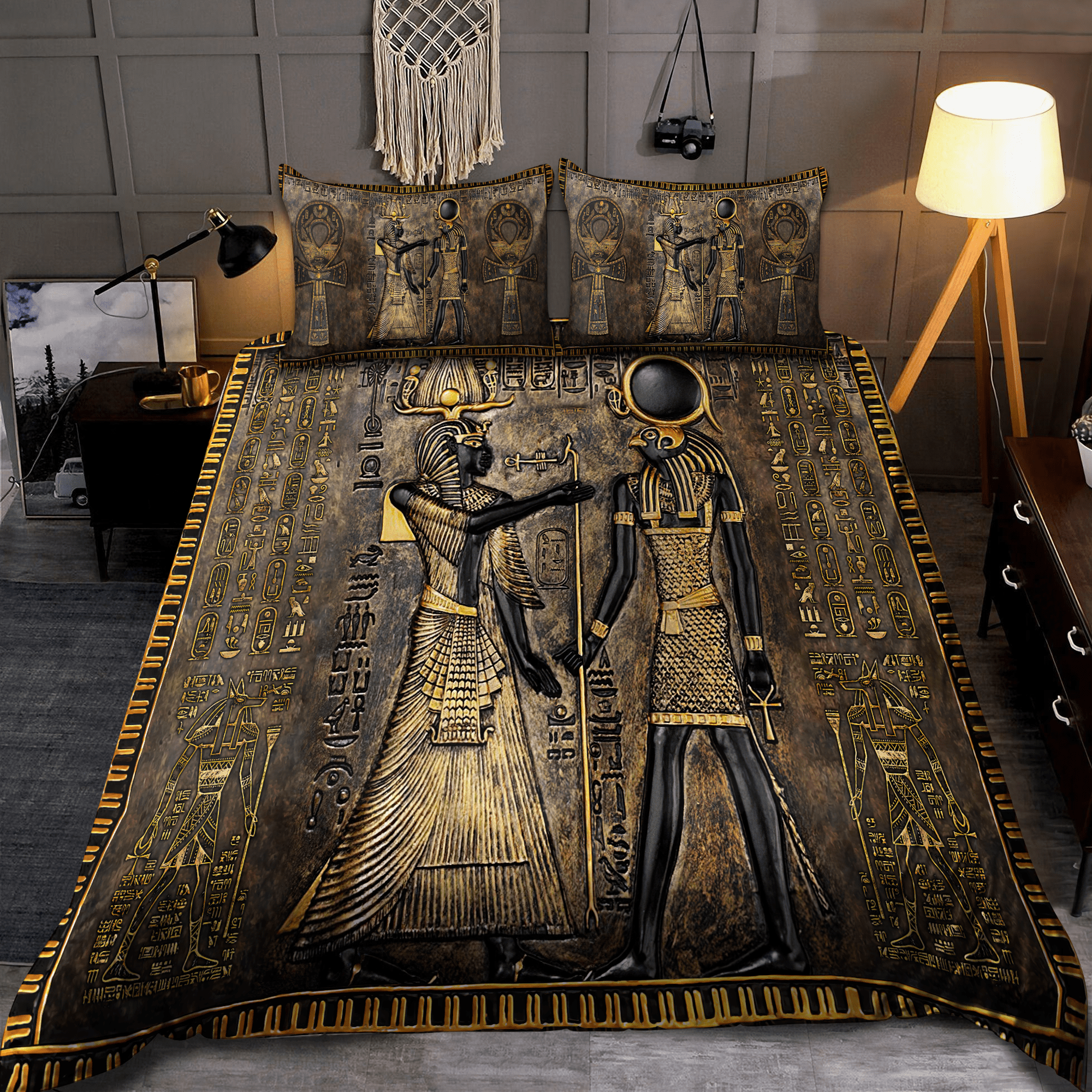 Egyptian All Over Printed Bedding Set - Bedding Set, Duvet Cover, Quilt, Pillow, Blanket