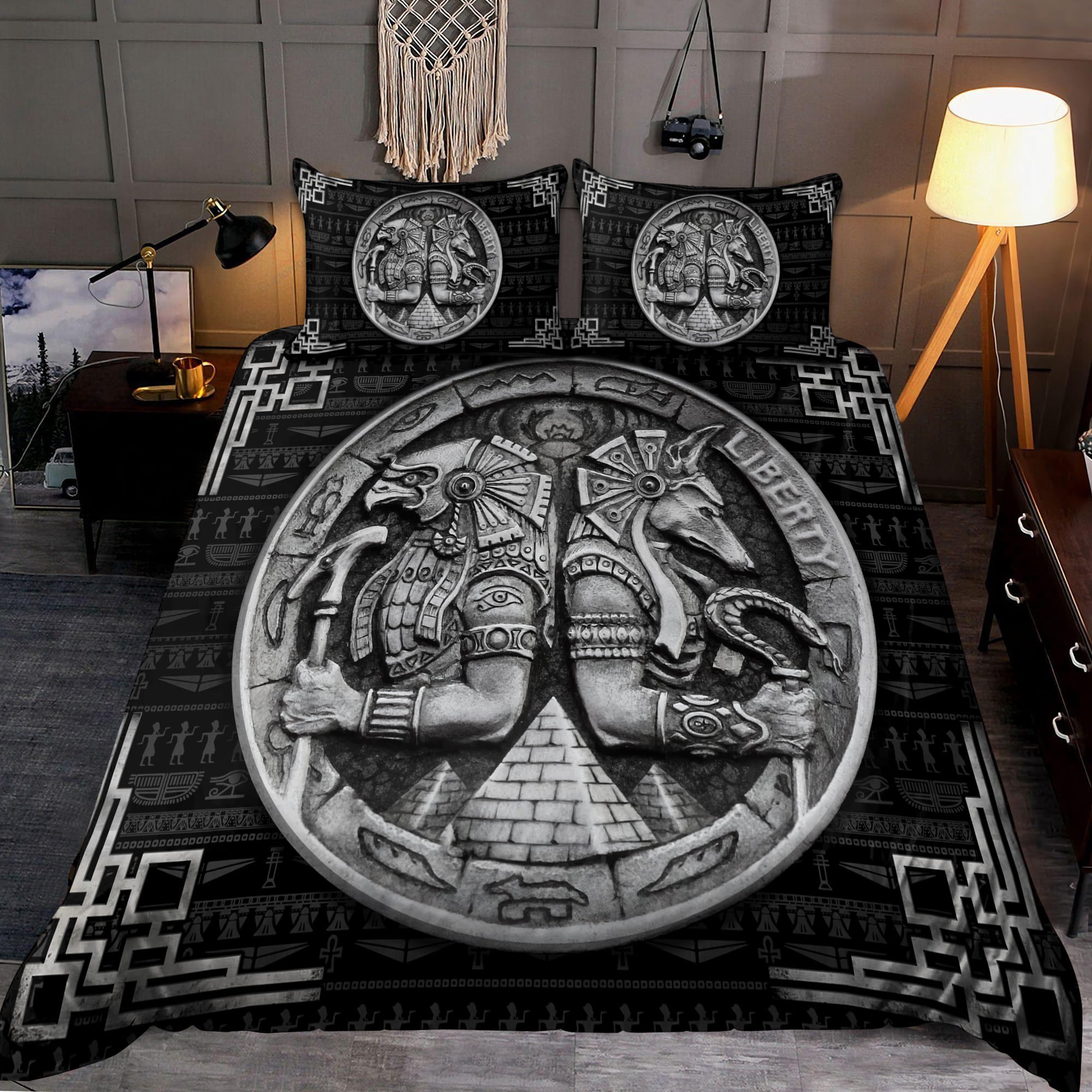 Egyptian God Horus & Anubis All Over Printed Bedding Set - Bedding Set, Duvet Cover, Quilt, Pillow, Blanket
