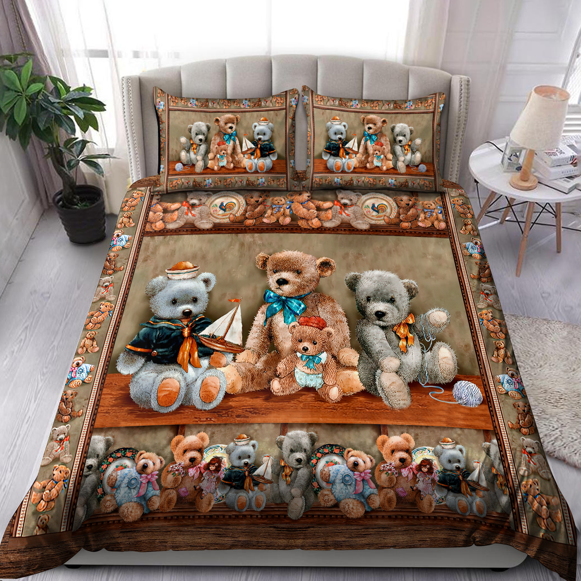 Teddy Bear All Over Printed Bedding Set - Bedding Set, Duvet Cover, Quilt, Pillow, Blanket