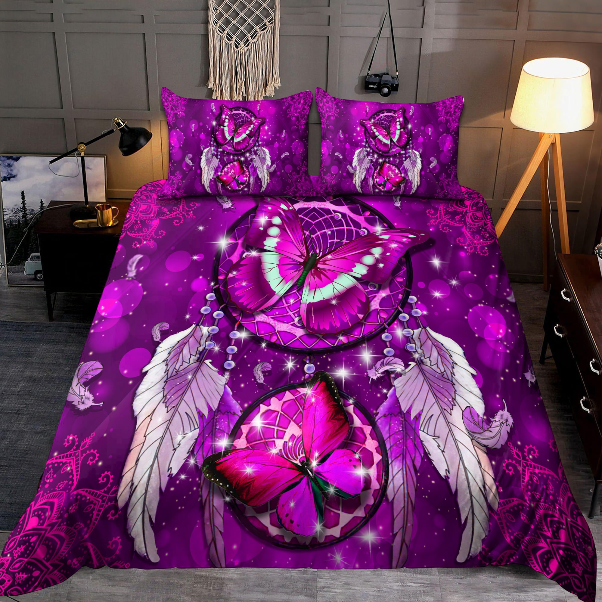 Sweet Butterfly Dreamcatcher All Over Printed Bedding Set - Bedding Set, Duvet Cover, Quilt, Pillow, Blanket