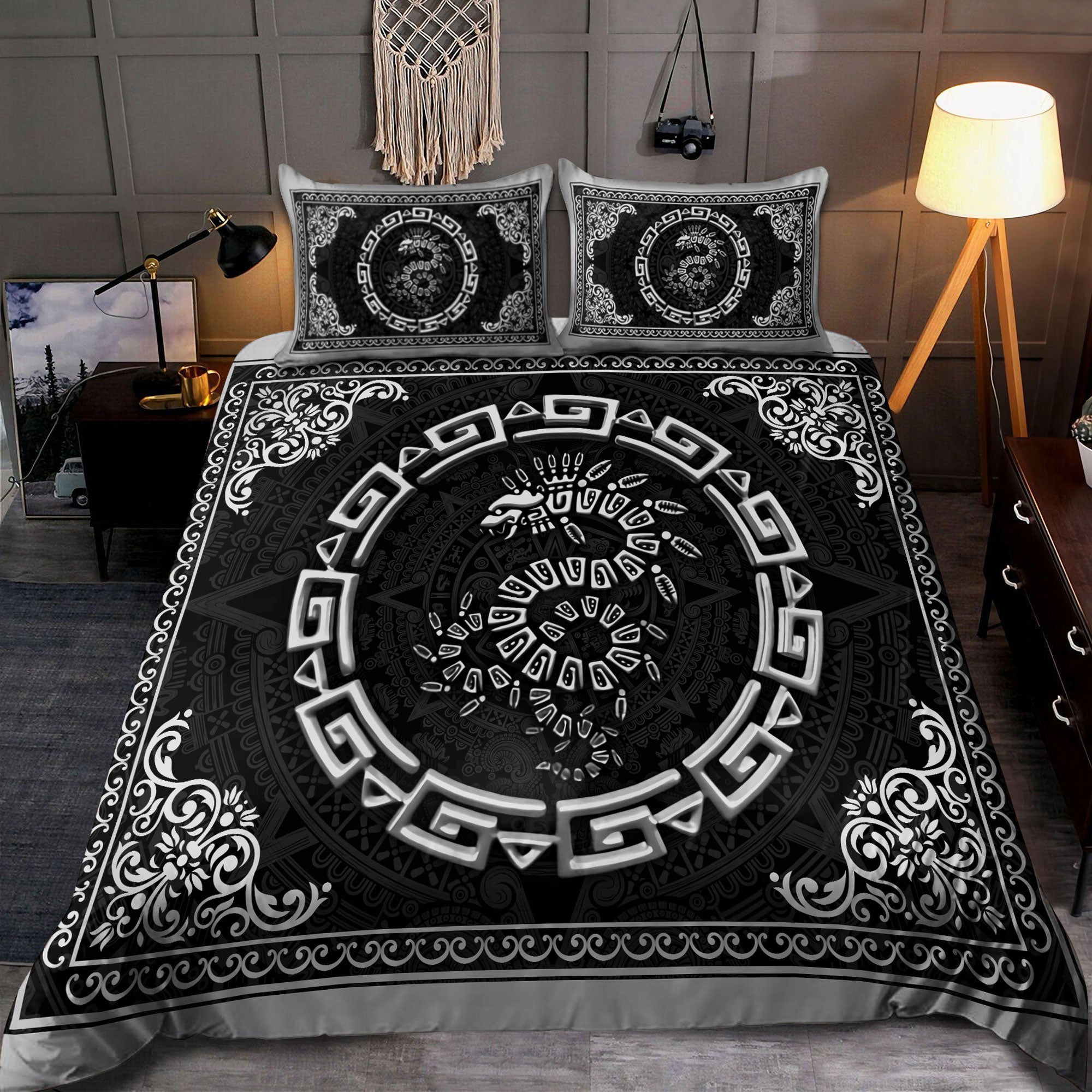 Mexican Quetzalcoatl Aztec Serpent God All Over Printed Bedding Set - Bedding Set, Duvet Cover, Quilt, Pillow, Blanket