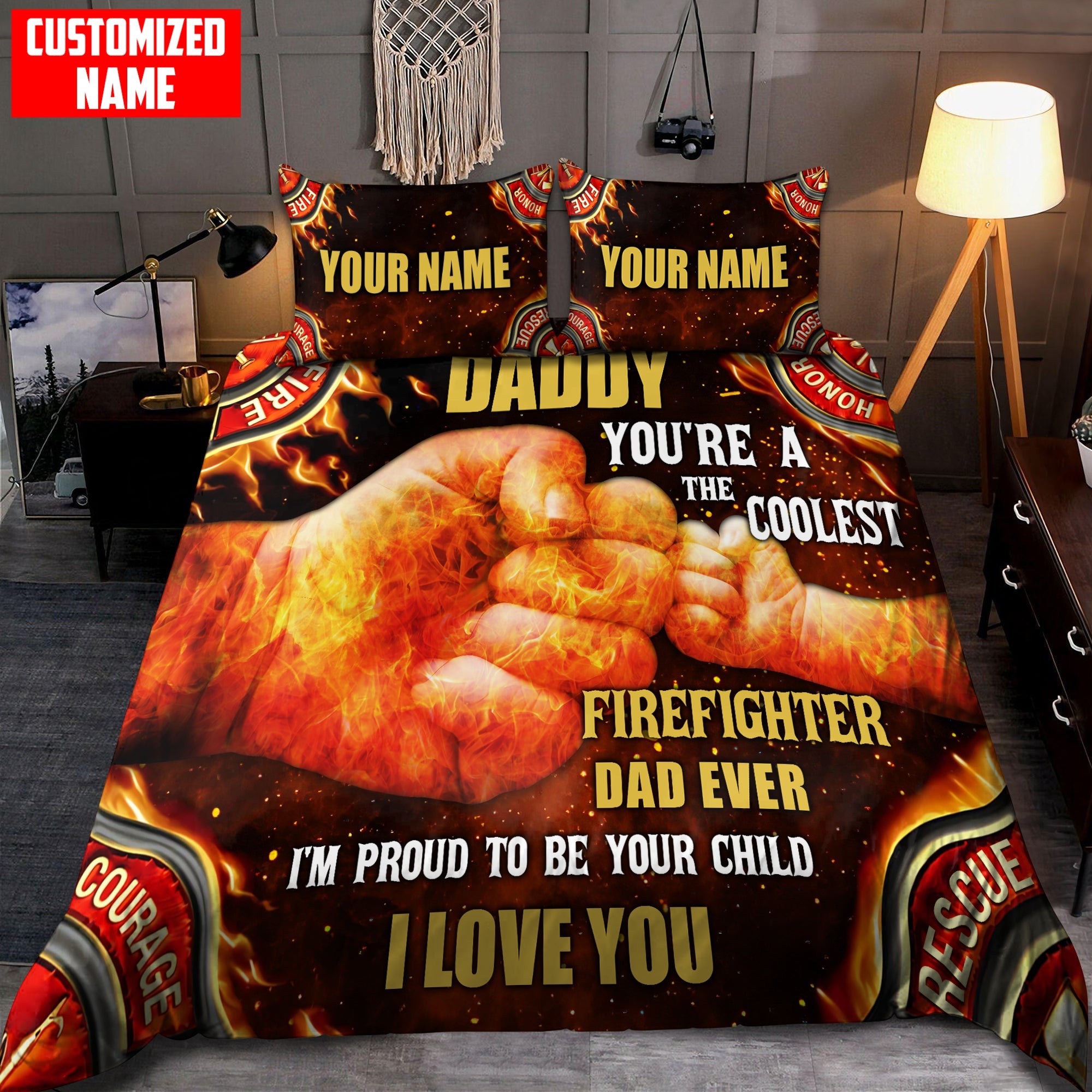 Duvet Cover, Quilt, Pillow, Blanket - Tmarc Tee ( Gift For Dad ) Father's Day Firefighter Bedding Set For Dad From His Children Father's Day Bedding Set