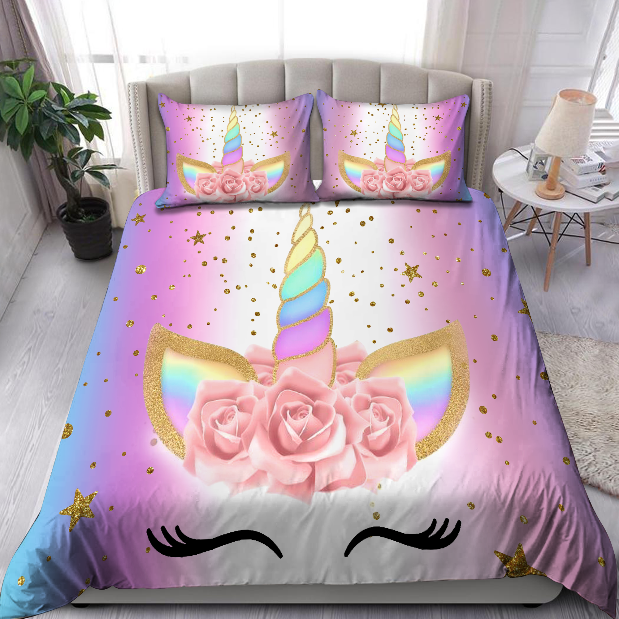 Unicorn All Over Printed Bedding Set NH - Bedding Set, Duvet Cover, Quilt, Pillow, Blanket