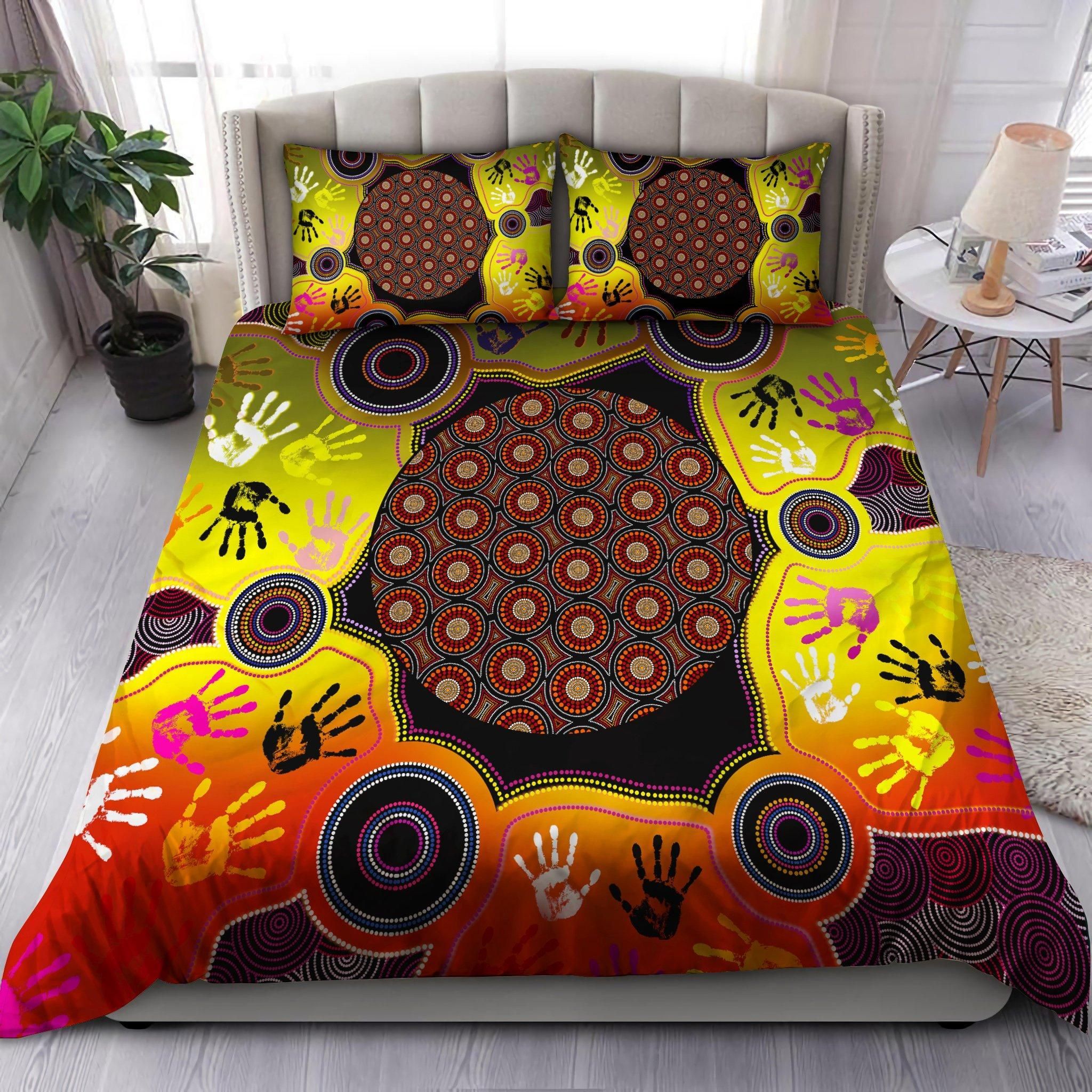 Aboriginal Indigenous Circle Dot Painting Hand Art Bedding Set   - Bedding Set, Duvet Cover, Quilt, Pillow, Blanket