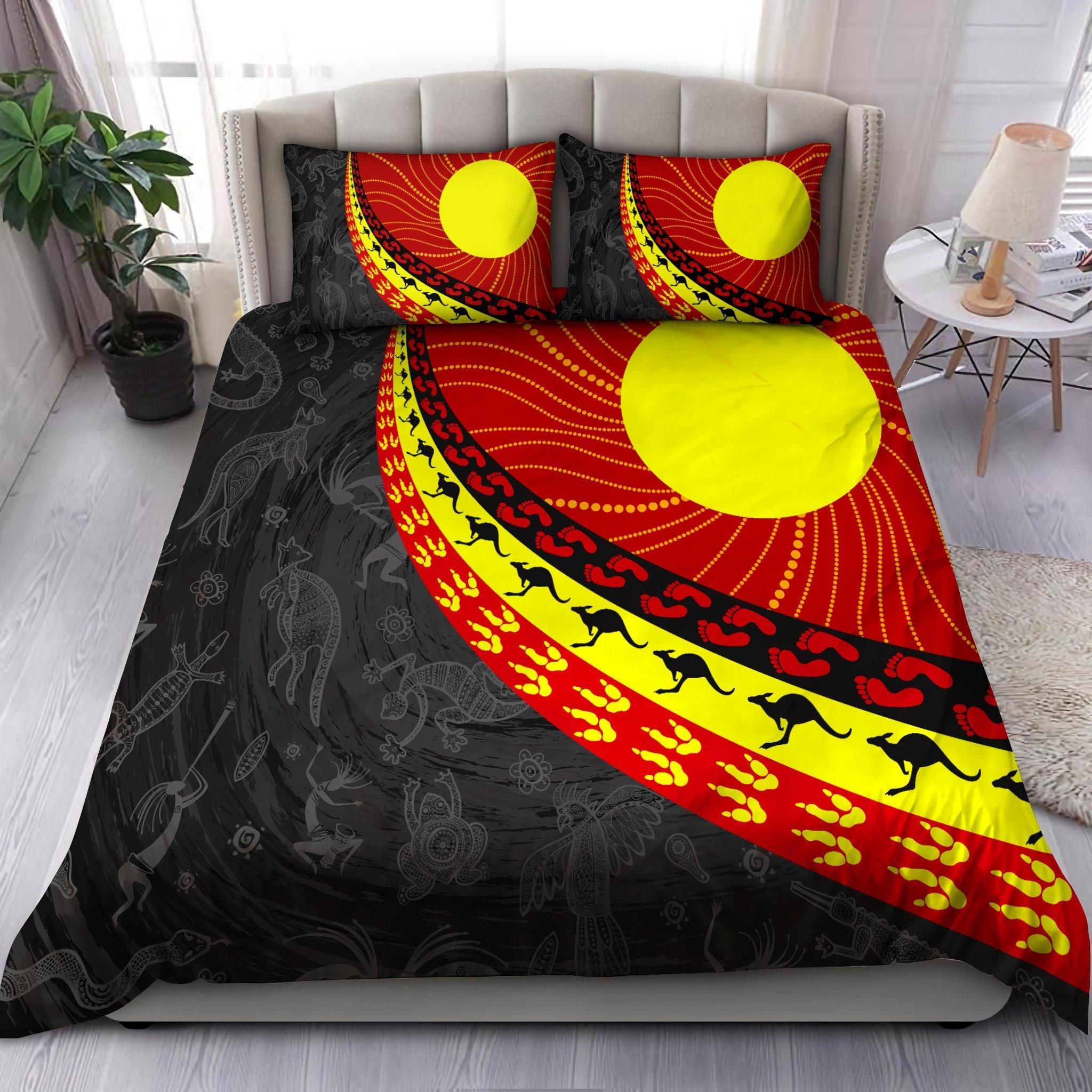 Aboriginal Indigenous Flag Circle Dot Painting Bedding Set   - Bedding Set, Duvet Cover, Quilt, Pillow, Blanket
