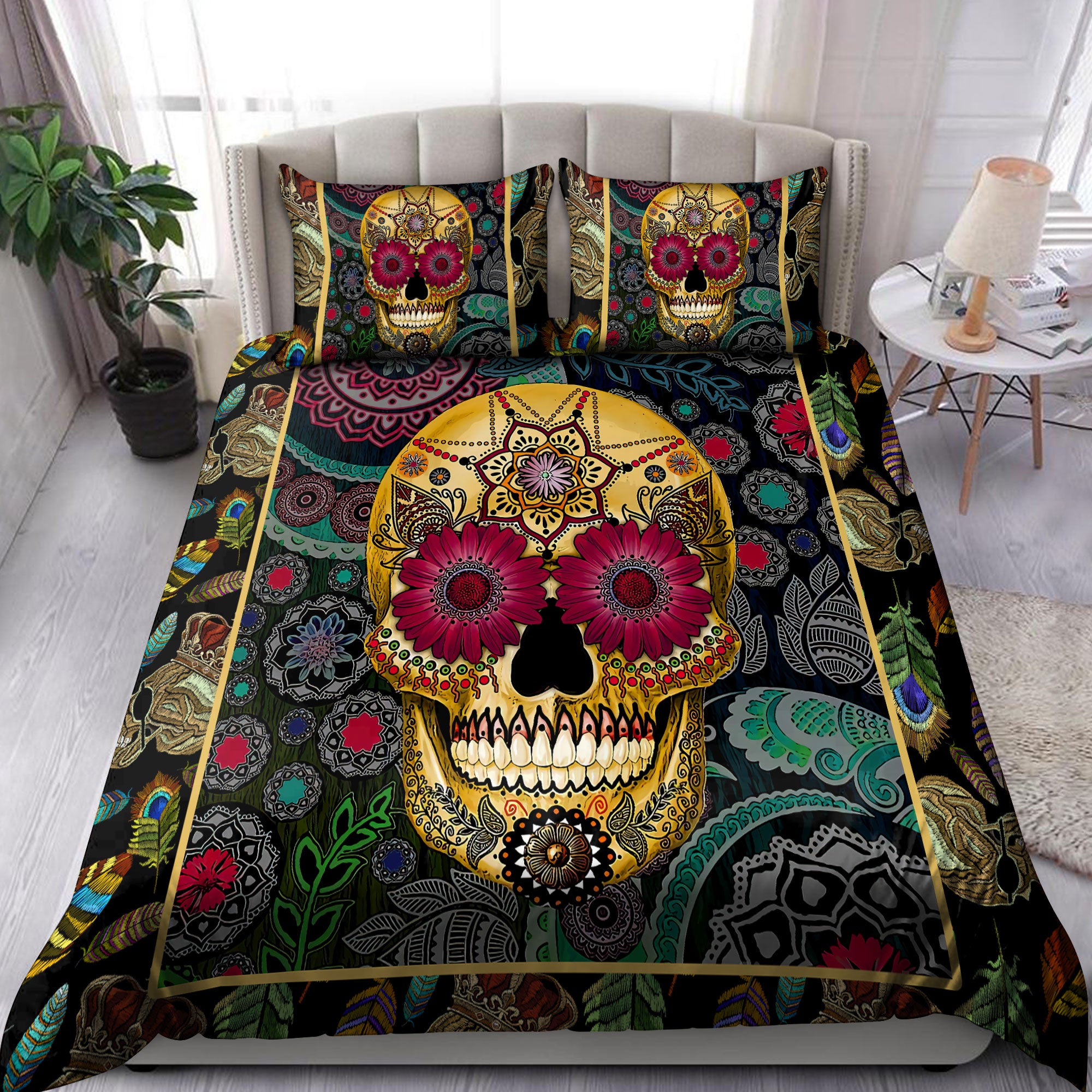 Skull And Flower Bedding Set NTN16092202 - Bedding Set, Duvet Cover, Quilt, Pillow, Blanket