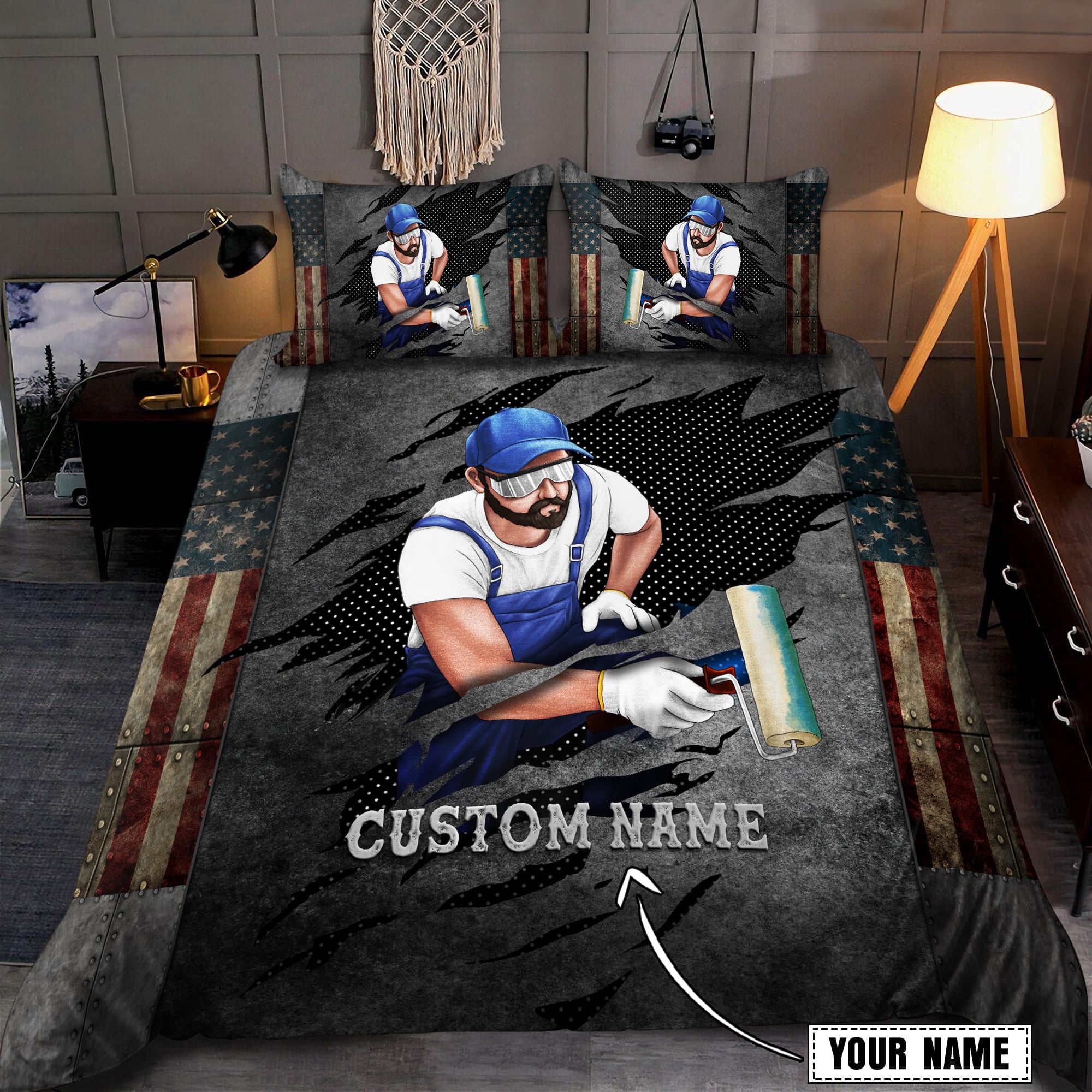 Tmarctee Customized Name American Painter Bedding Set - Bedding Set, Duvet Cover, Quilt, Pillow, Blanket
