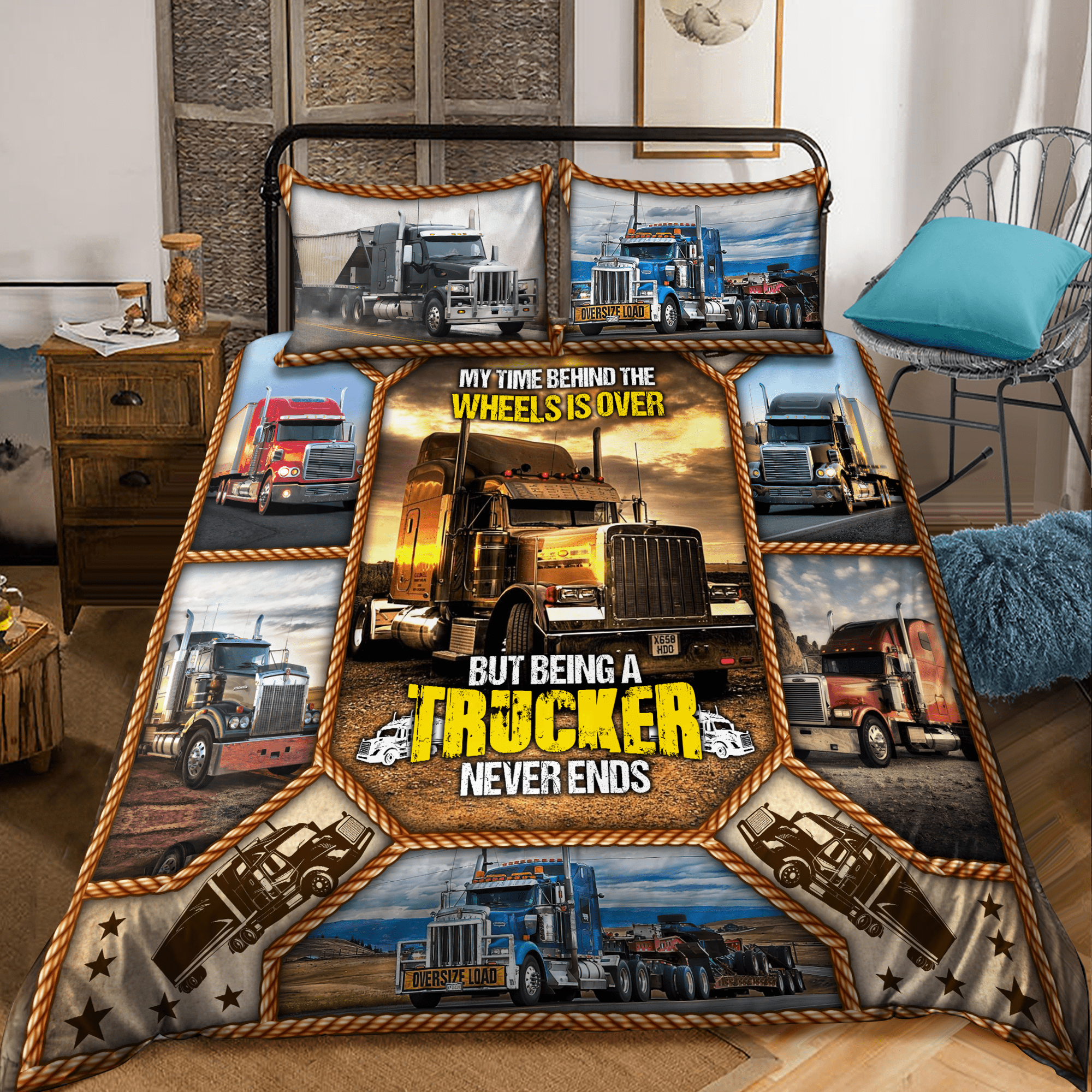 Trucker Bedding Set DA - Bedding Set, Duvet Cover, Quilt, Pillow, Blanket