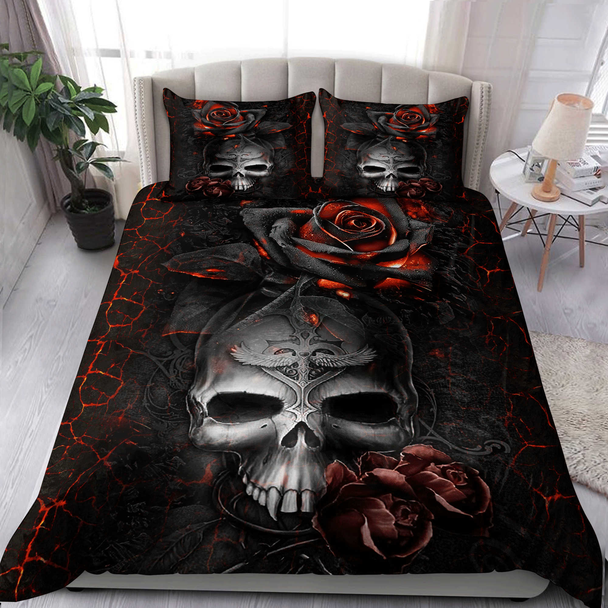 Skull And Flower Bedding Set KL07102202 - Bedding Set, Duvet Cover, Quilt, Pillow, Blanket