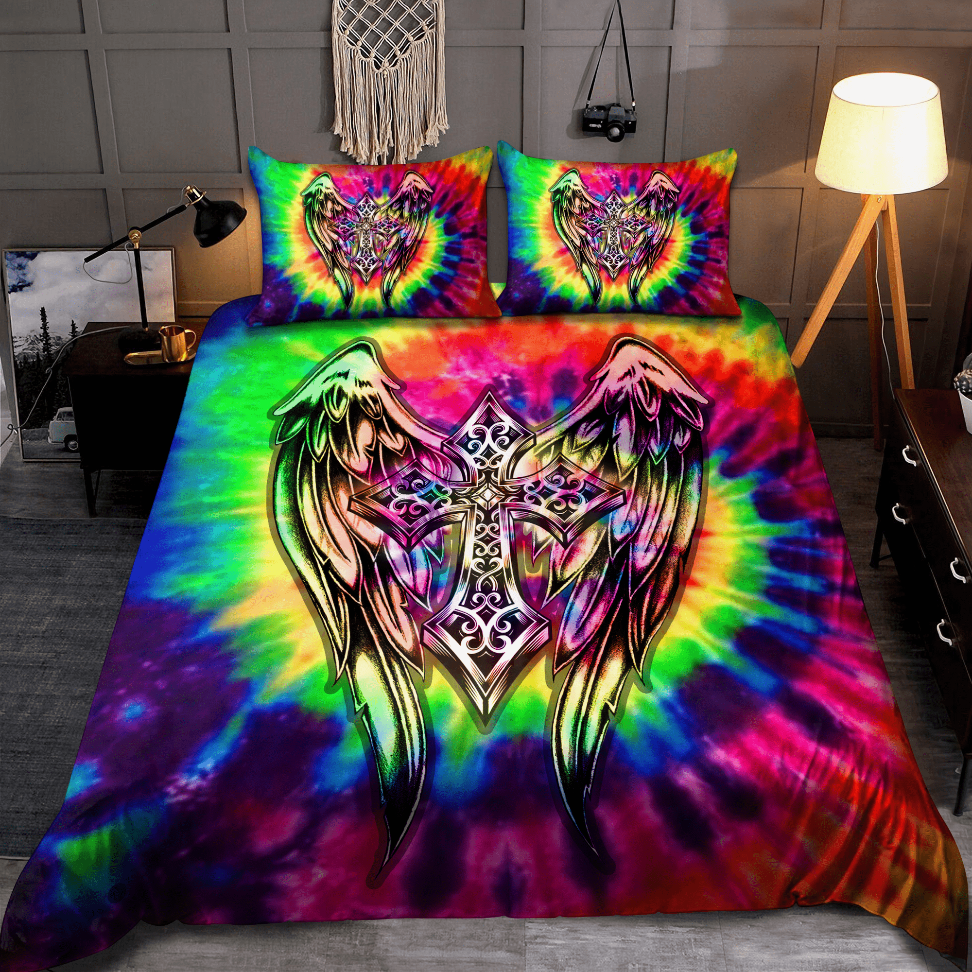 Jesus Christ Cross And Wings Bedding Set - Bedding Set, Duvet Cover, Quilt, Pillow, Blanket