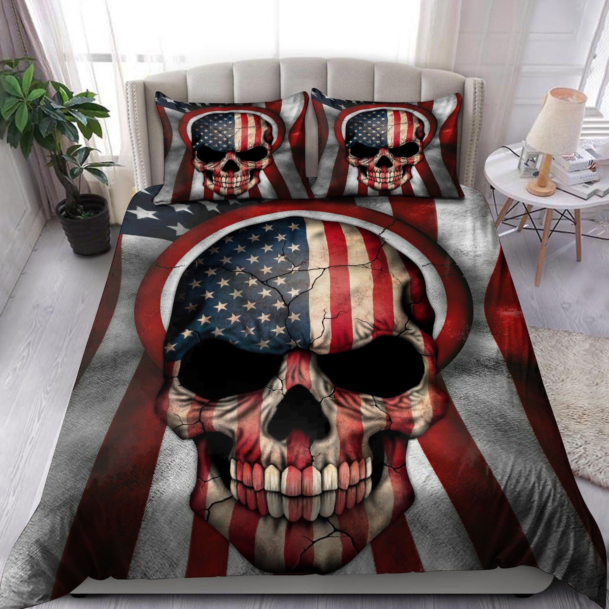 American Skull Bedding Set NTN15092202 - Bedding Set, Duvet Cover, Quilt, Pillow, Blanket