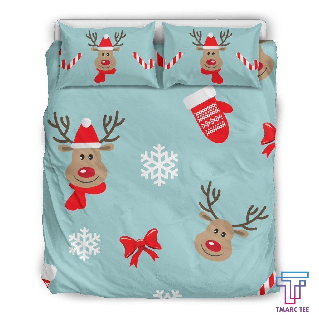 Christmas Deers Bedding Set With Candy Canes - Bedding Set, Duvet Cover, Quilt, Pillow, Blanket
