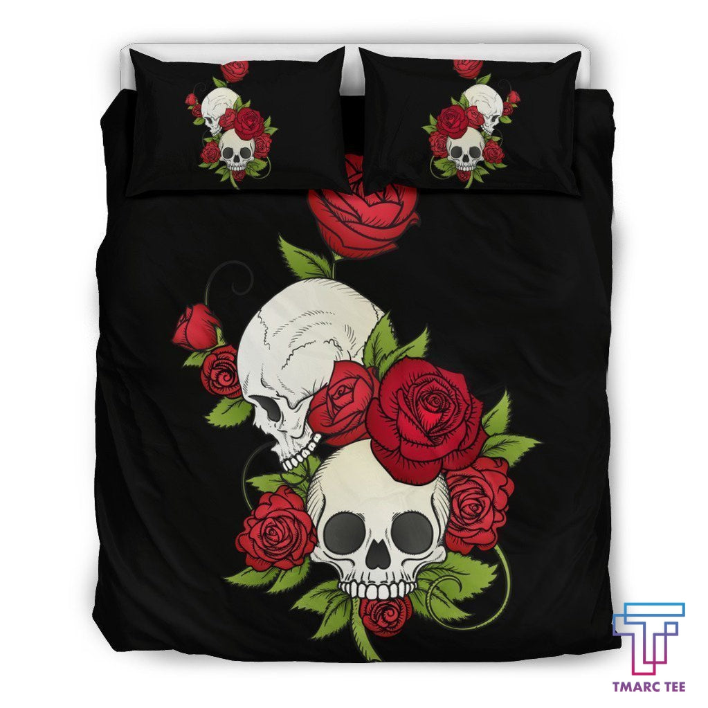 Skulls And Roses Bedding Set - Bedding Set, Duvet Cover, Quilt, Pillow, Blanket