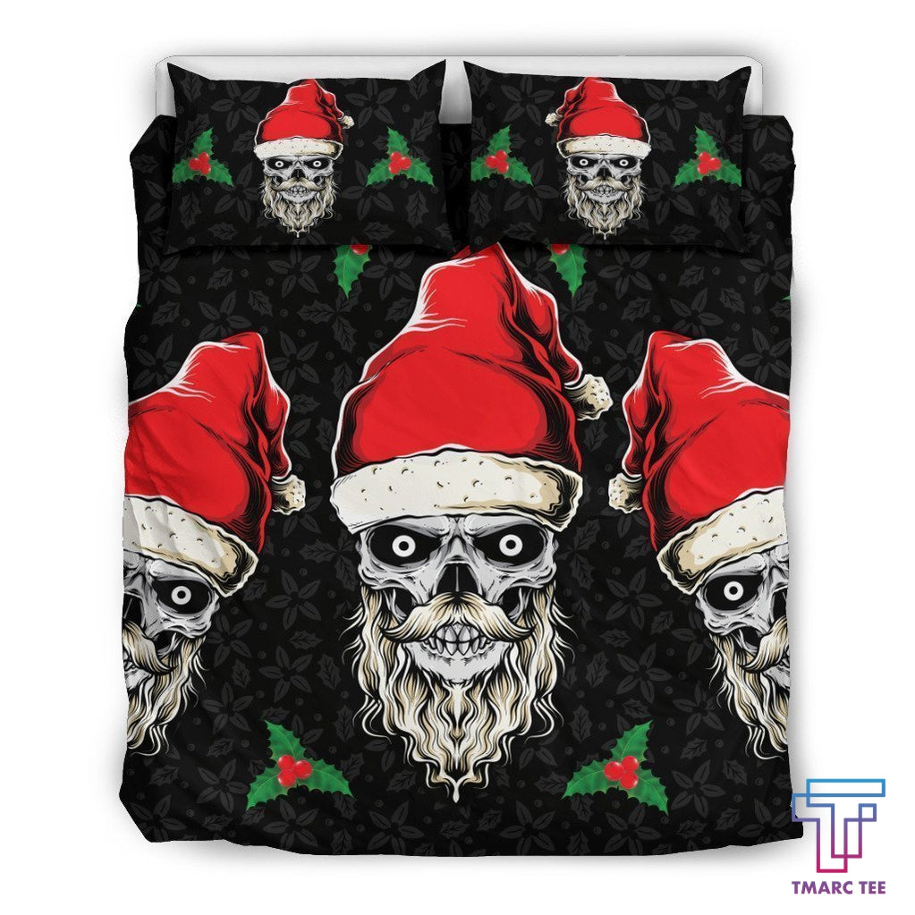 Evil Christmas Skull Santa Bedding Set - Bedding Set, Duvet Cover, Quilt, Pillow, Blanket