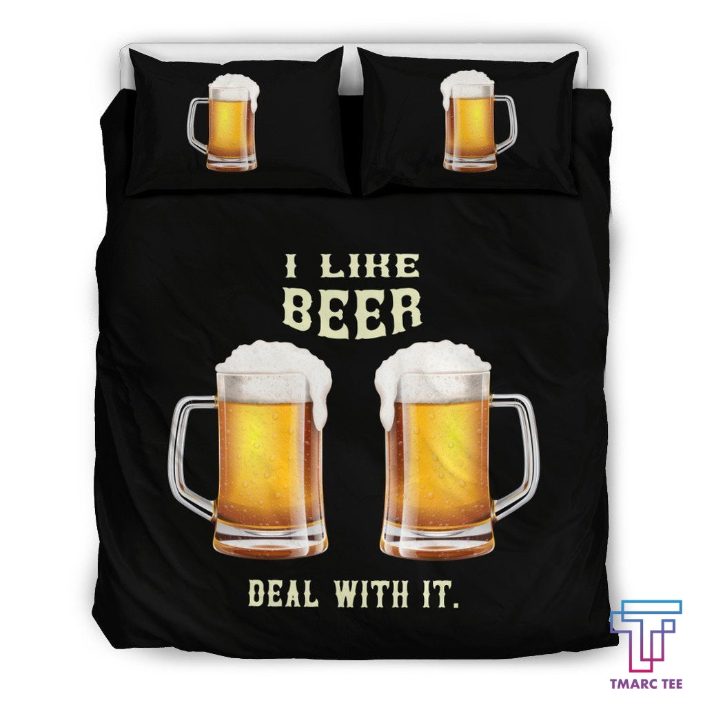 I Love Beer Deal With It Bedding Set - Bedding Set, Duvet Cover, Quilt, Pillow, Blanket