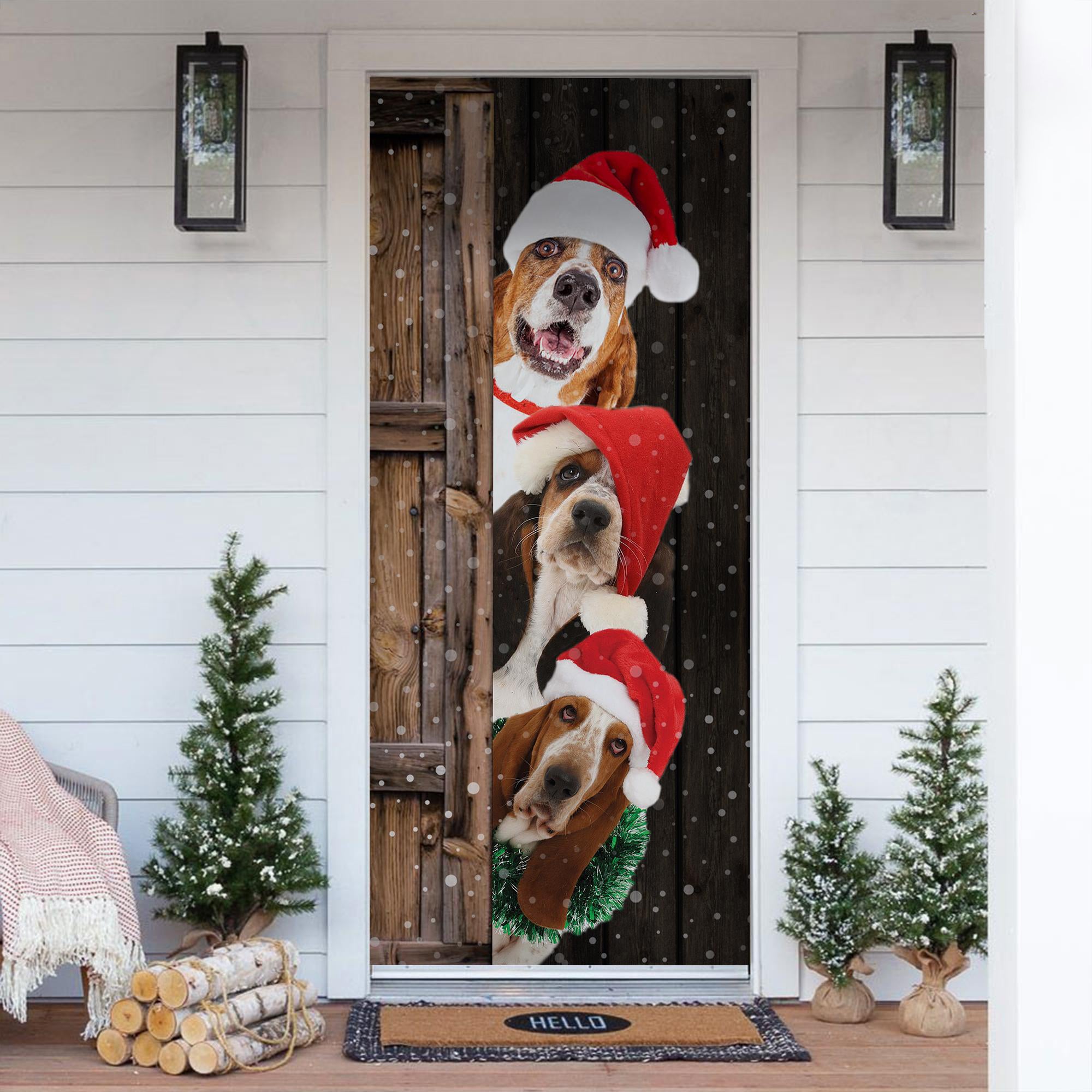 Basset Hound Christmas Door Cover   - Bedding Set, Duvet Cover, Quilt, Pillow, Blanket