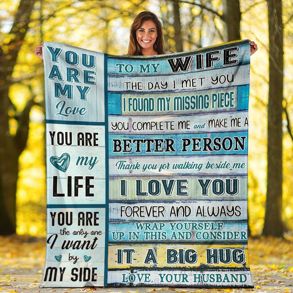Bedding - Blanket, Duvet Cover, Quilt, Pillow - Personalized Wife Wood Stripe Blanket From Husband To My Wife The Day I Met You Blanket Gifts
