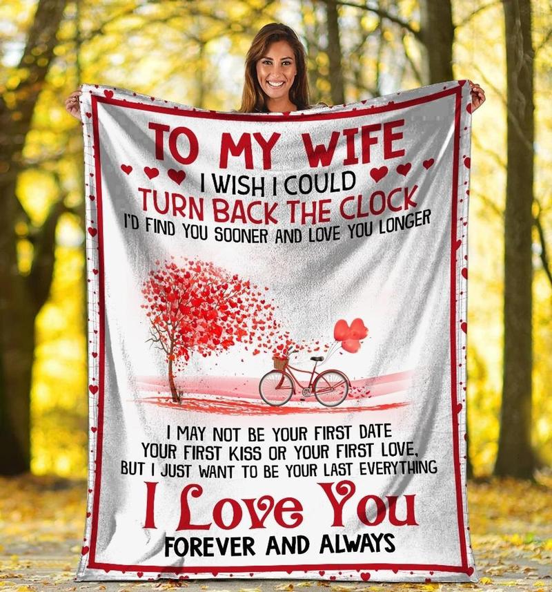 Bedding - Blanket, Duvet Cover, Quilt, Pillow - Personalized To My Wife Bicycle Tree Blanket From Husband To My Wife I Wish I Could Turn Back The Clock Blanket Gifts For Wife Customized Wife Blanket