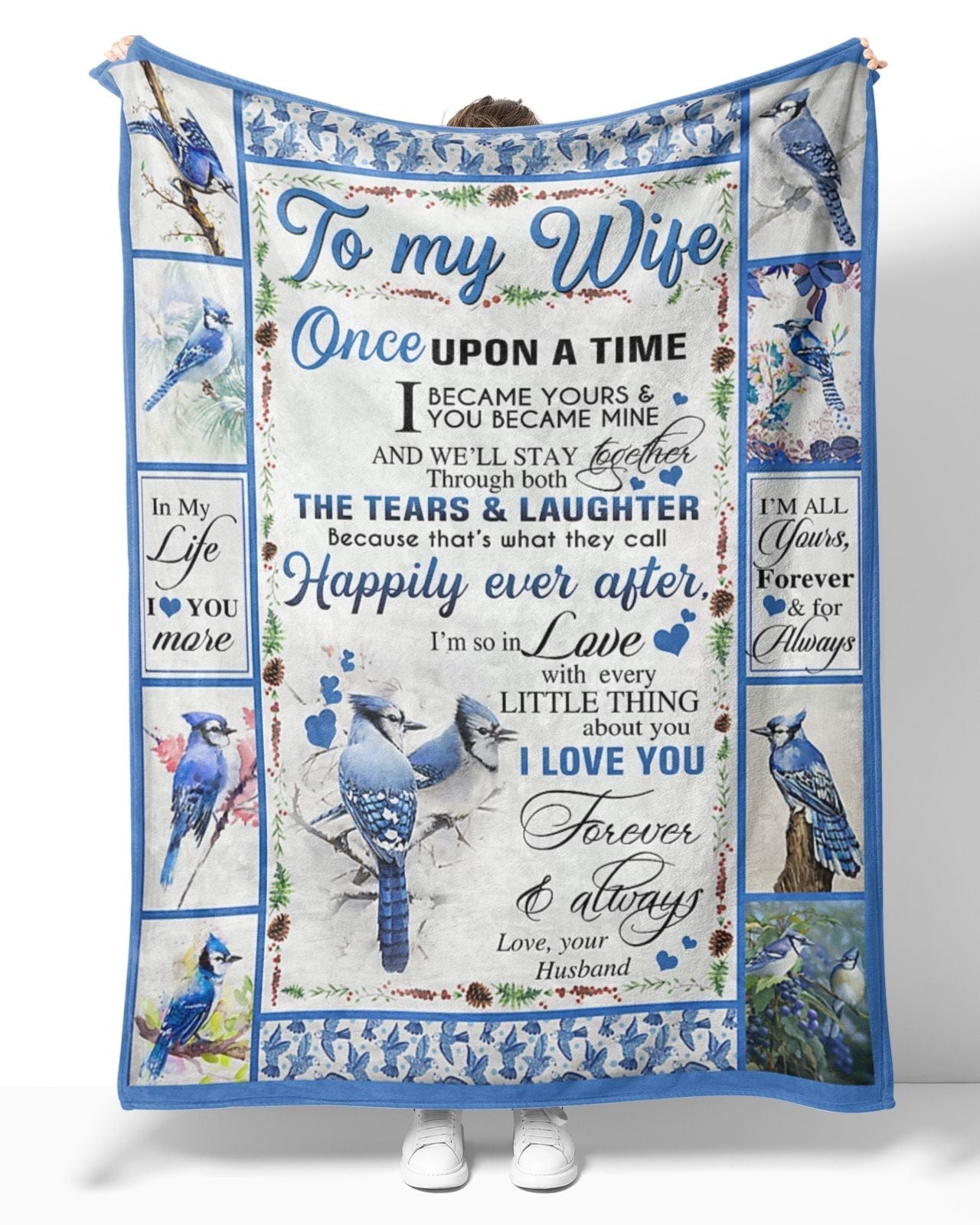 Bedding - Blanket, Duvet Cover, Quilt, Pillow - Personalized To My Wife Cardinal Bird Blue Blanket From Husband, To My Wife Meeting Once Upon A Time Bird Couple Blanket Gifts For Wife