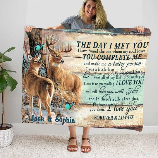 Bedding - Blanket, Duvet Cover, Quilt, Pillow - Namashops Blanket - Personalized The Day I Met You Deer Blanket