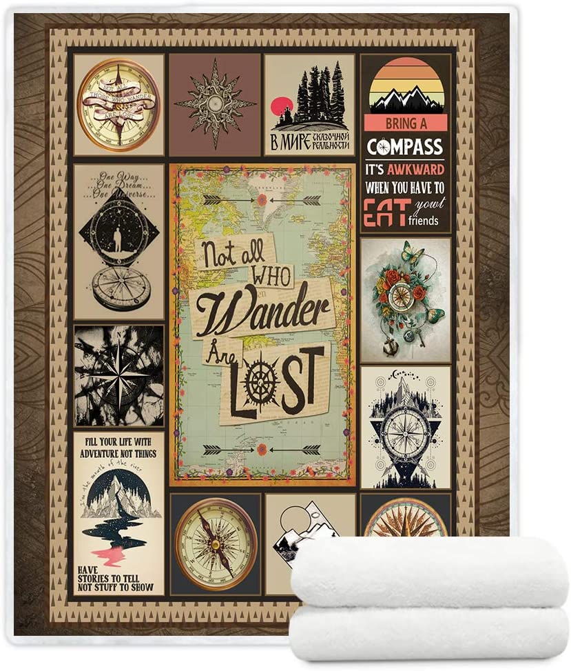 Bedding - Blanket, Duvet Cover, Quilt, Pillow - Not All Who Wander Are Lost Blanket Super Soft And Warm Sherpa Wander Throw Blankets Adventure Gifts For Women And Men