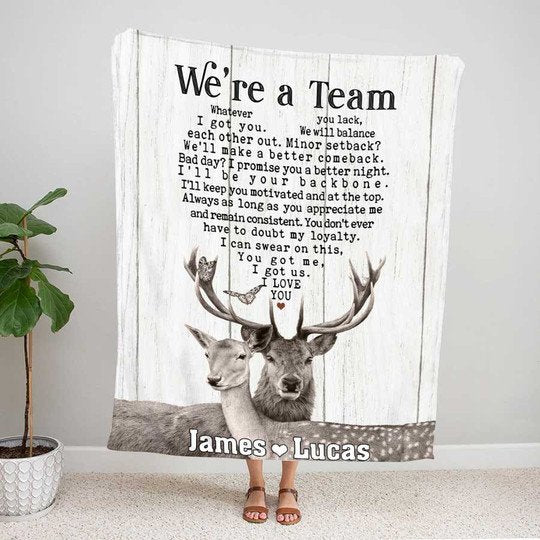 Bedding - Blanket, Duvet Cover, Quilt, Pillow - Namashops Blanket - Personalized We're A Team Deer Blanket