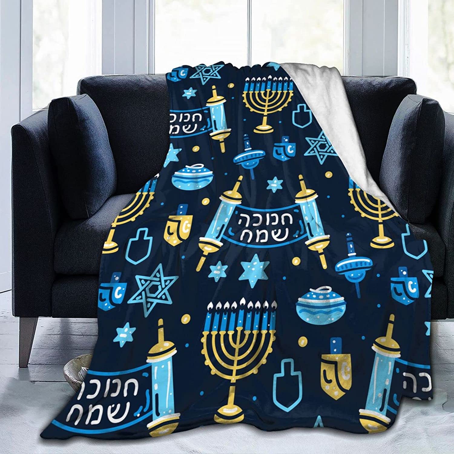 Bedding - Blanket, Duvet Cover, Quilt, Pillow - Hanukkah Of The Jewish Holiday Blanket , Flannel Blanket Fluffy Cozy Fuzzy Throws For Nap Bed Sofa Couch Home Decor