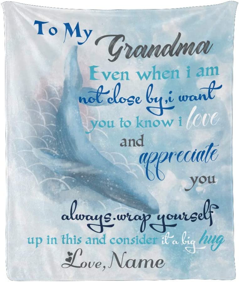 Bedding - Blanket, Duvet Cover, Quilt, Pillow - Custom Blanket With Name Text, Personalized Beautiful Whale To My Grandpa Super Soft Fleece Throw Blanket For Couch Sofa Bed