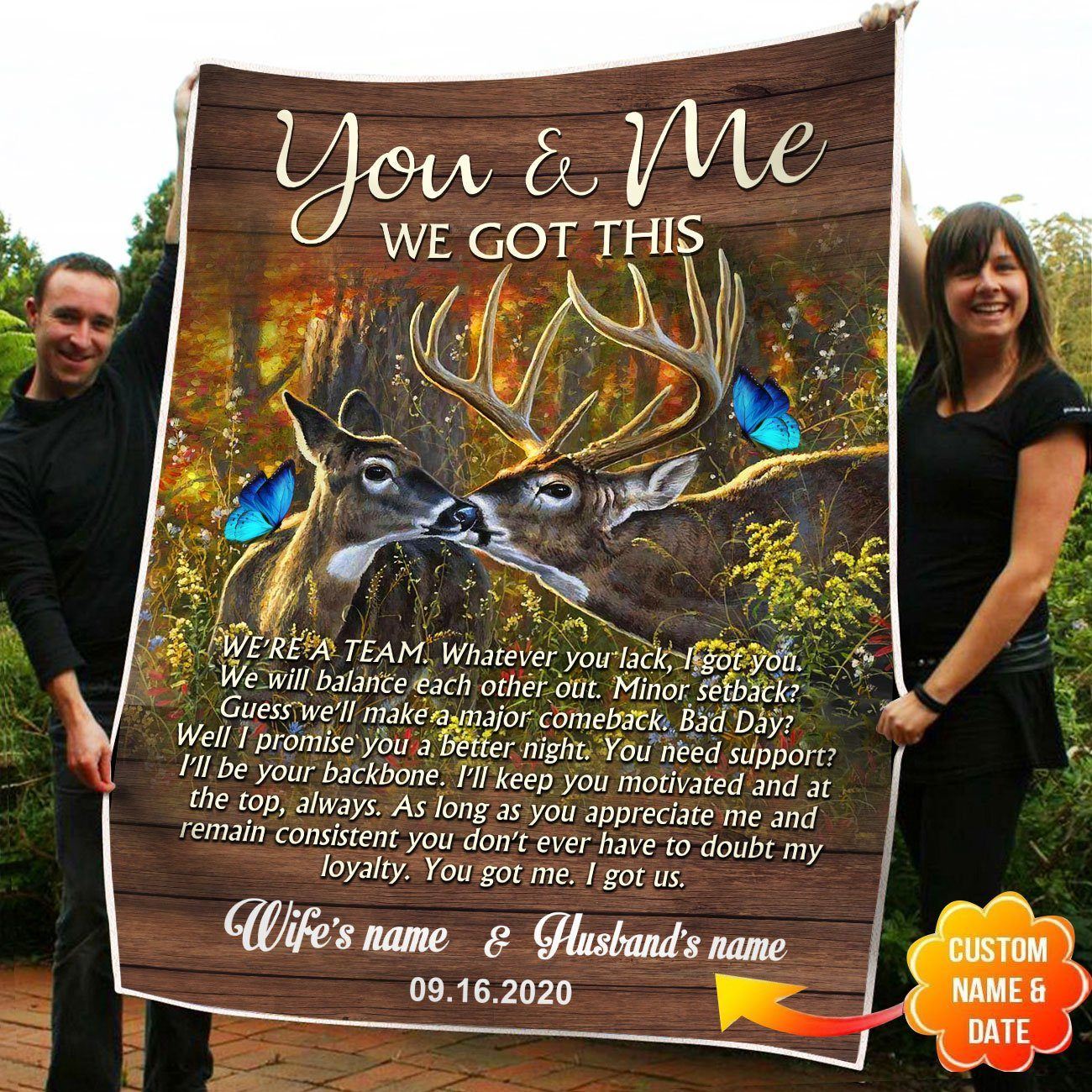 Bedding - Blanket, Duvet Cover, Quilt, Pillow - Personalized You And Me We Got This Deer Fleece Blanket